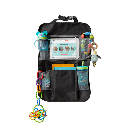 Nuby Ultimate Backseat Car Organizer and Storage - Pockets, Tablet Holder, Toy Clips and Removable Zipper Pouch - Car Accessories for Kids