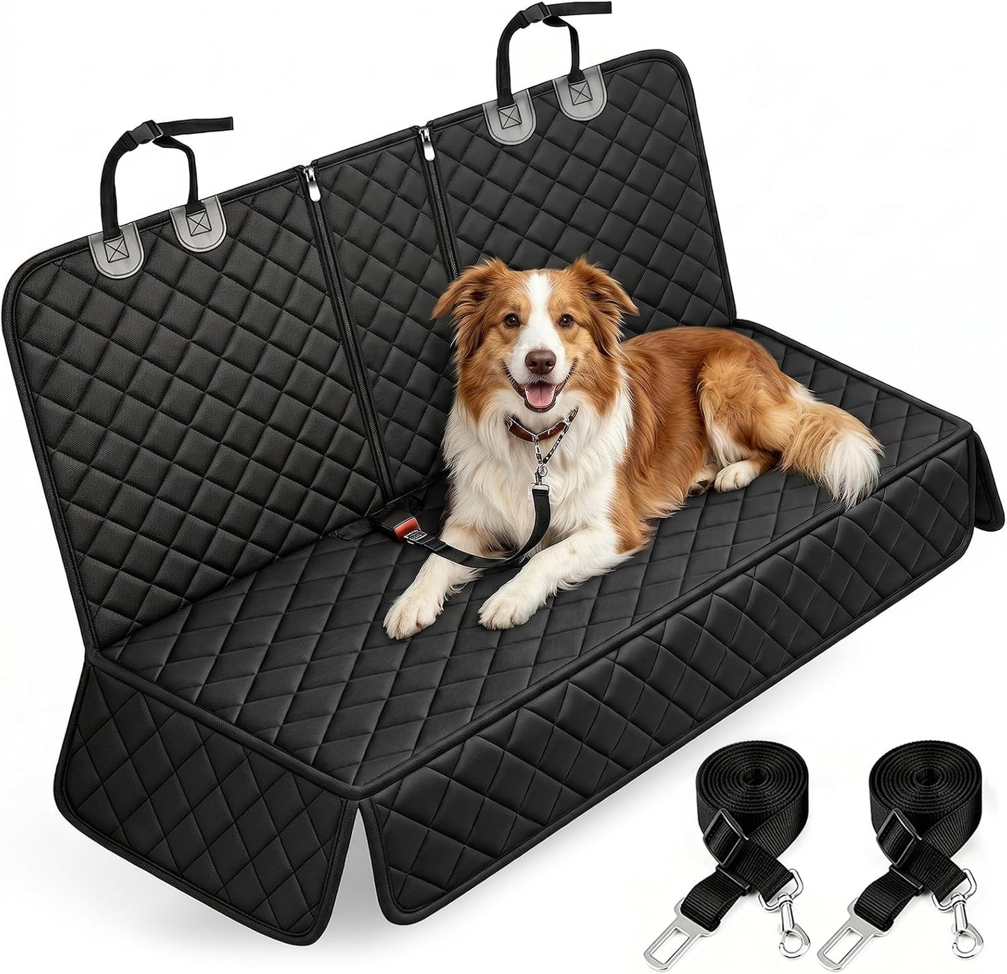 Yuntec Dog Car Seat Cover, Back Seat Cover for Dogs Pet Car Seat Protector Waterproof Rear Seat Cover Durable Car Seat Cover, fits Middle Armrest for Most Cars SUVs Trucks (53” Width)- Black