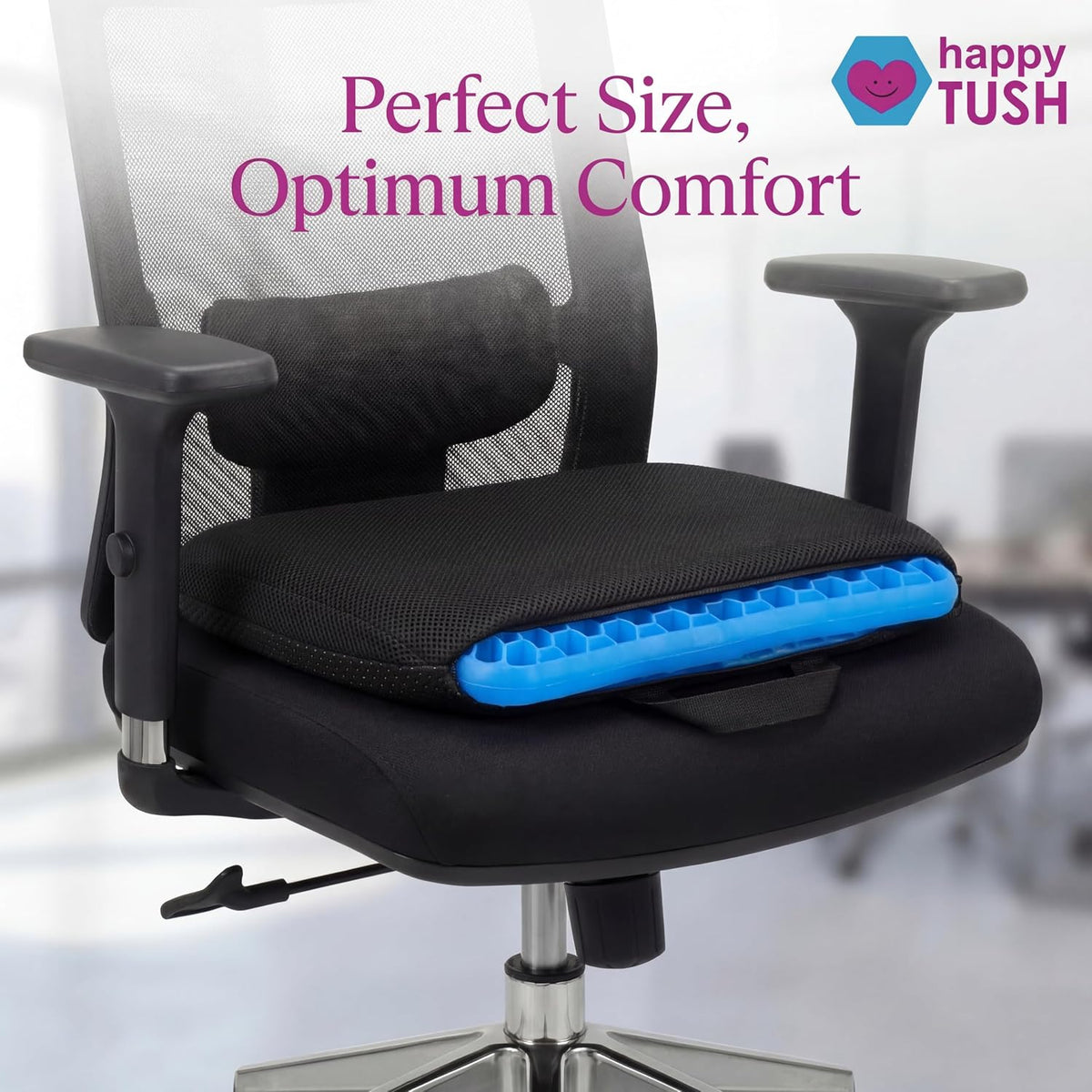 NOVA Happy Tush Gel Cell Seat Cushion, Double-Layer Pressure-Relief Gel, Foldable & Portable, Water-Resistant, Washable Non-Slip Cover, Home, Office & Travel