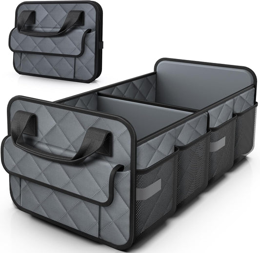 HOTOR Trunk Organizer for SUV – Foldable & Portable Car Organizers and Storage with 2 Compartments, Large Capacity Car Trunk Organizer Car Accessories for Truck Sedan, Grey, 21.7" x 12.8" x 11.0"