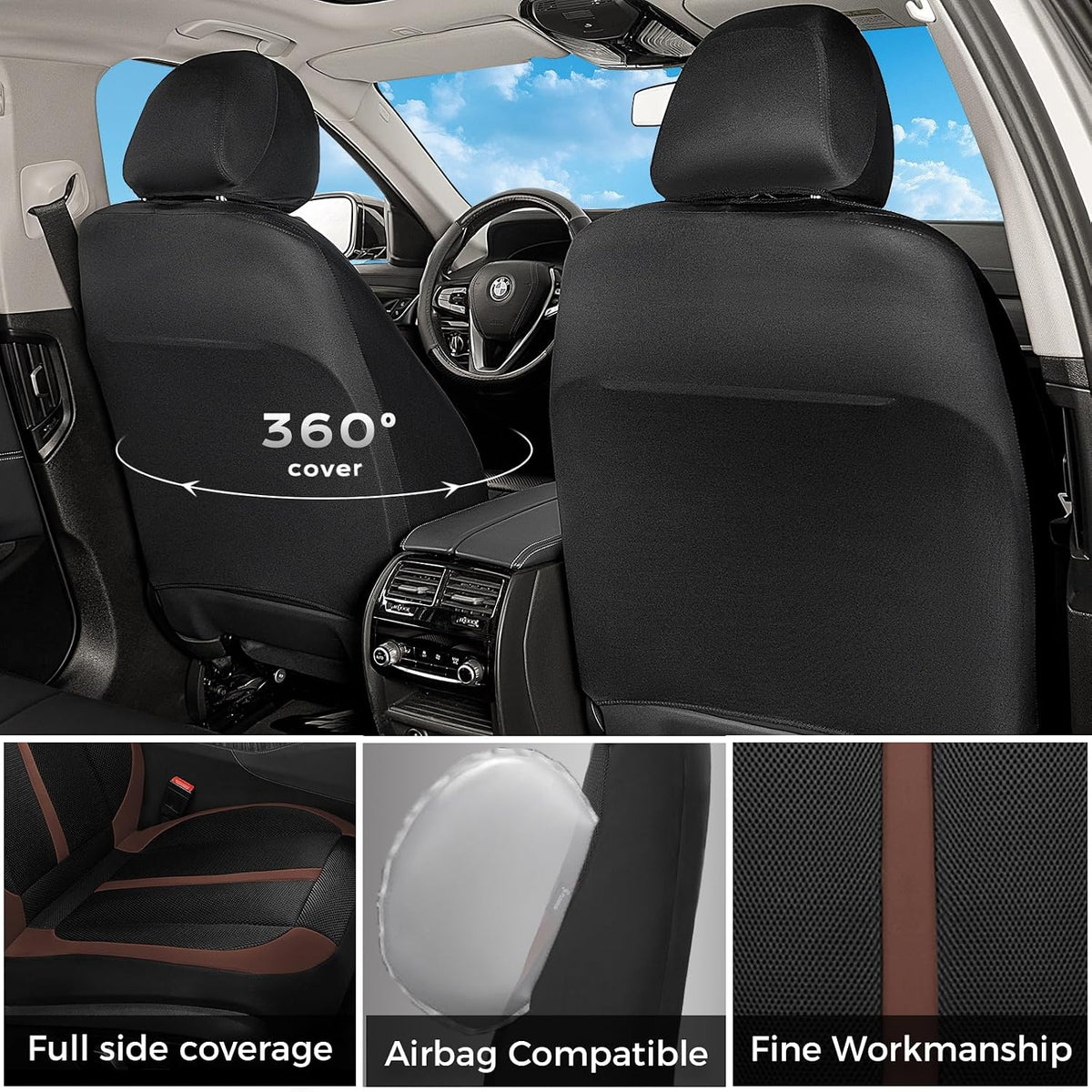Seat Covers, Car Seat Covers Full Set, Black&Coffee Seat Covers for Cars 5 Seats, Breathable Car Seat Protector, Front and Rear Car Seat Cushion, Automotive Seat Covers Universal Fit for Most Cars SUV
