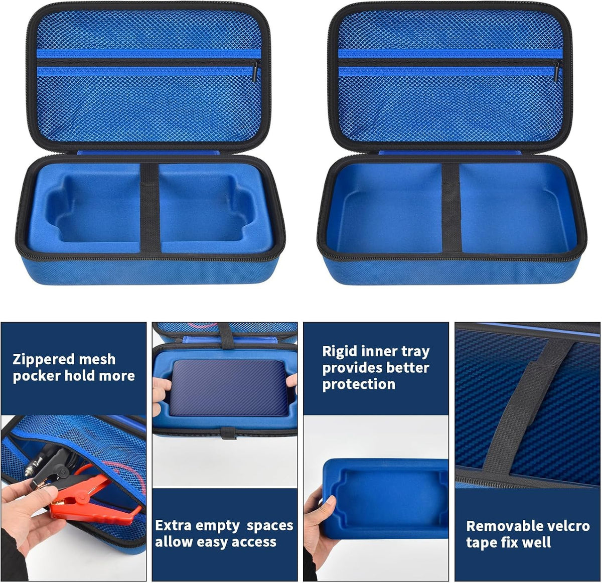 Case for Halo Bolt 58830/57720/ Air 58830/ ACDC Max 55500 mWh/Air + Portable Emergency Power Kit, Storage Holder for Air Nozzles, Extra Accessory, Car Jump Starter, and Charger- Blue (Box Only)