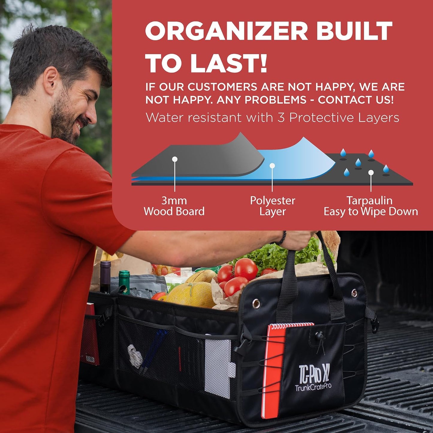 TRUNKCRATEPRO XL Heavy-Duty Trunk Organizer – Reinforced SUV & Truck Cargo Storage with 6 Adjustable Compartments, Non-Slip Base & Securing Straps (Foldable Design, Black)