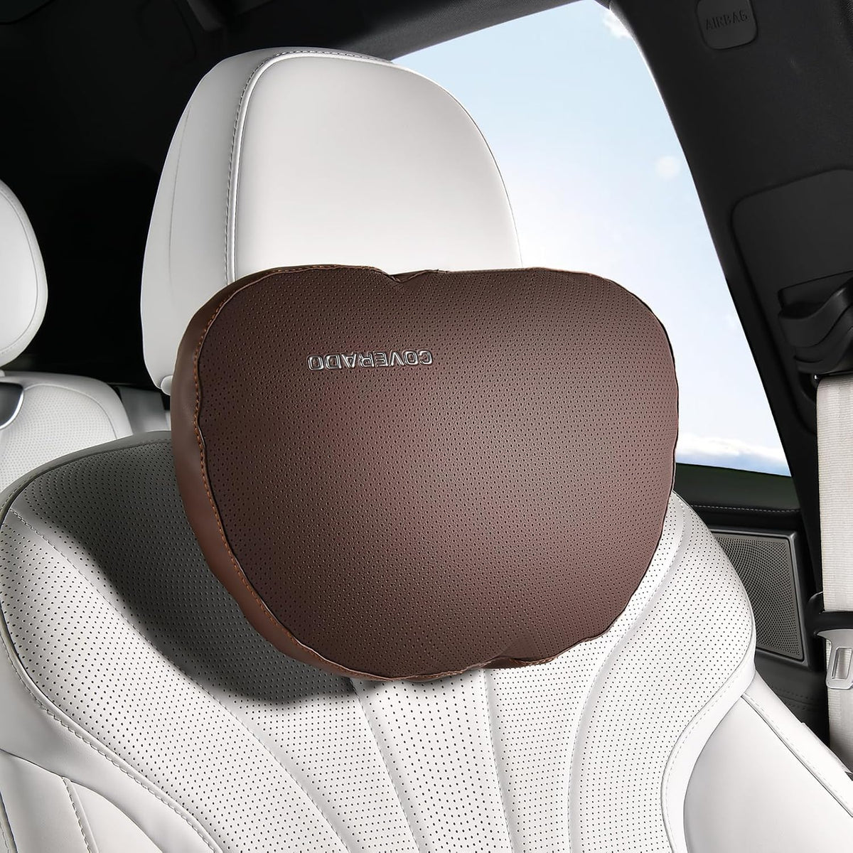 Coverado Memory Foam Car Seat Cushion and Lumbar Support Pillow for Driving Seat, Ergonomic Design Soft and Breathable PU Leather, High Density Memory Foam for Neck & Lower Back Pain Relie