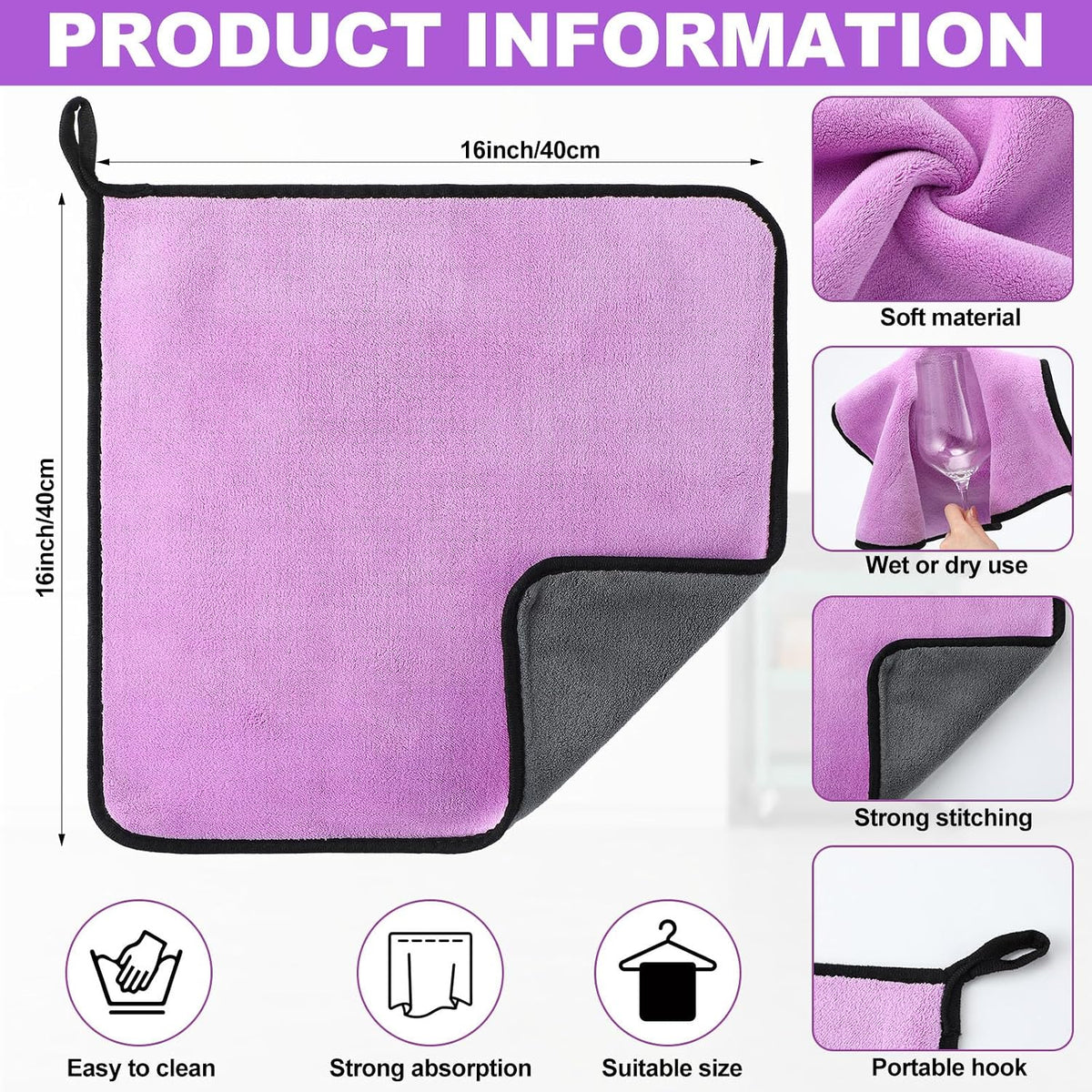 20 Pcs Microfiber Car Drying Towels 800 Gsm Thick Plush, Grey and Purple