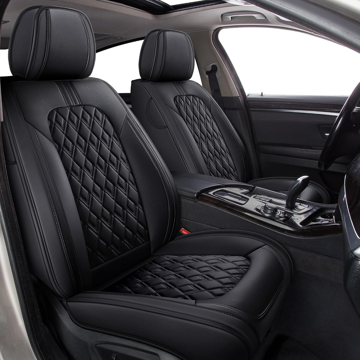 Black White Car Seat Covers Front Seat, Leather seat covers, Universal Fit