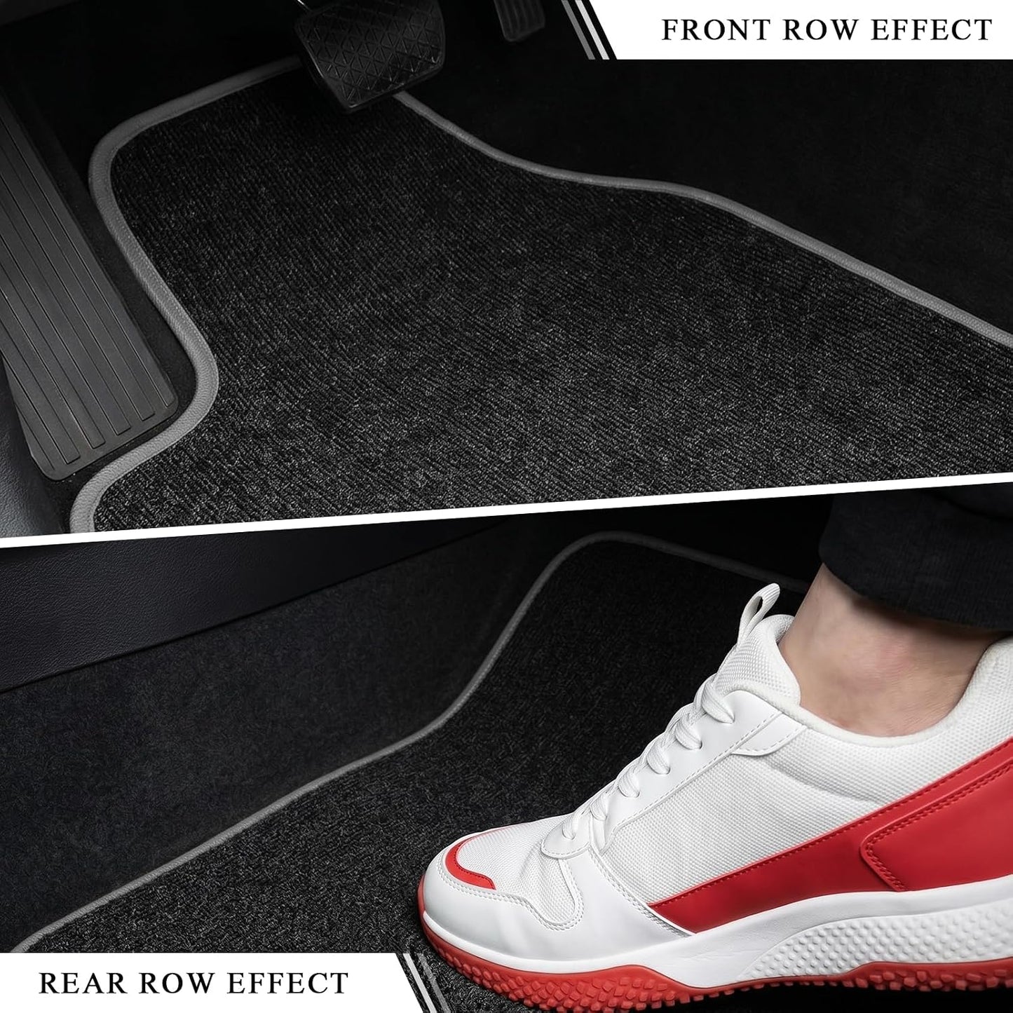 4PCS Car Floor Mats, Anti-Slip Waterproof Car Carpets with Safety Heel Pad, Heavy Duty Floor Mat for All Weather Protection, Universal Trim to Fit for Sedans Trucks SUVs (Black & Gray)