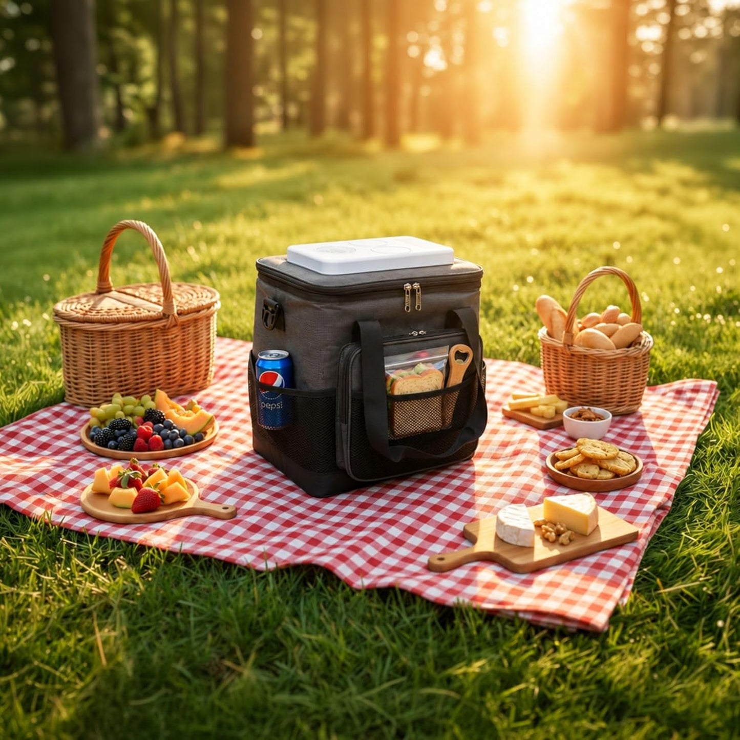 Koolatron Electric Portable Cooler Plug in 12V Car Cooler Bag, 14 qt (13 L) Black/Gray Soft-Sided No Ice Thermo Electric Portable Fridge for Camping, Adjustable Shoulder StrapTravel Road Trips.