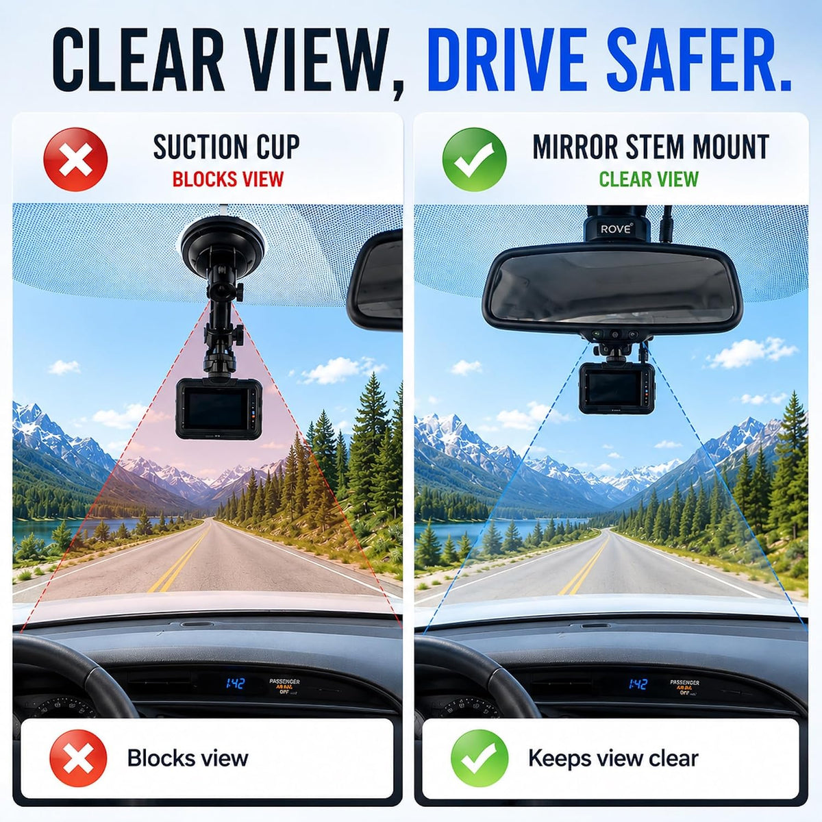 Dash Cam Mount Replacement Holder, Fits Rove r2-4k and Other Dash Cams