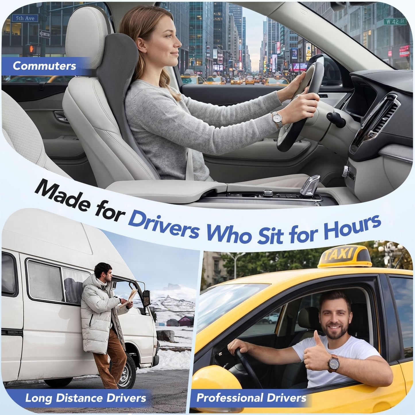 Lumbar Support Pillow for Car with Headrest, Memory Foam Cushion for Back & Neck Support, Muscle Fatigue Relief, Full-Length S-Curve Support for Long Drives, Fits Cars, SUVs, Trucks