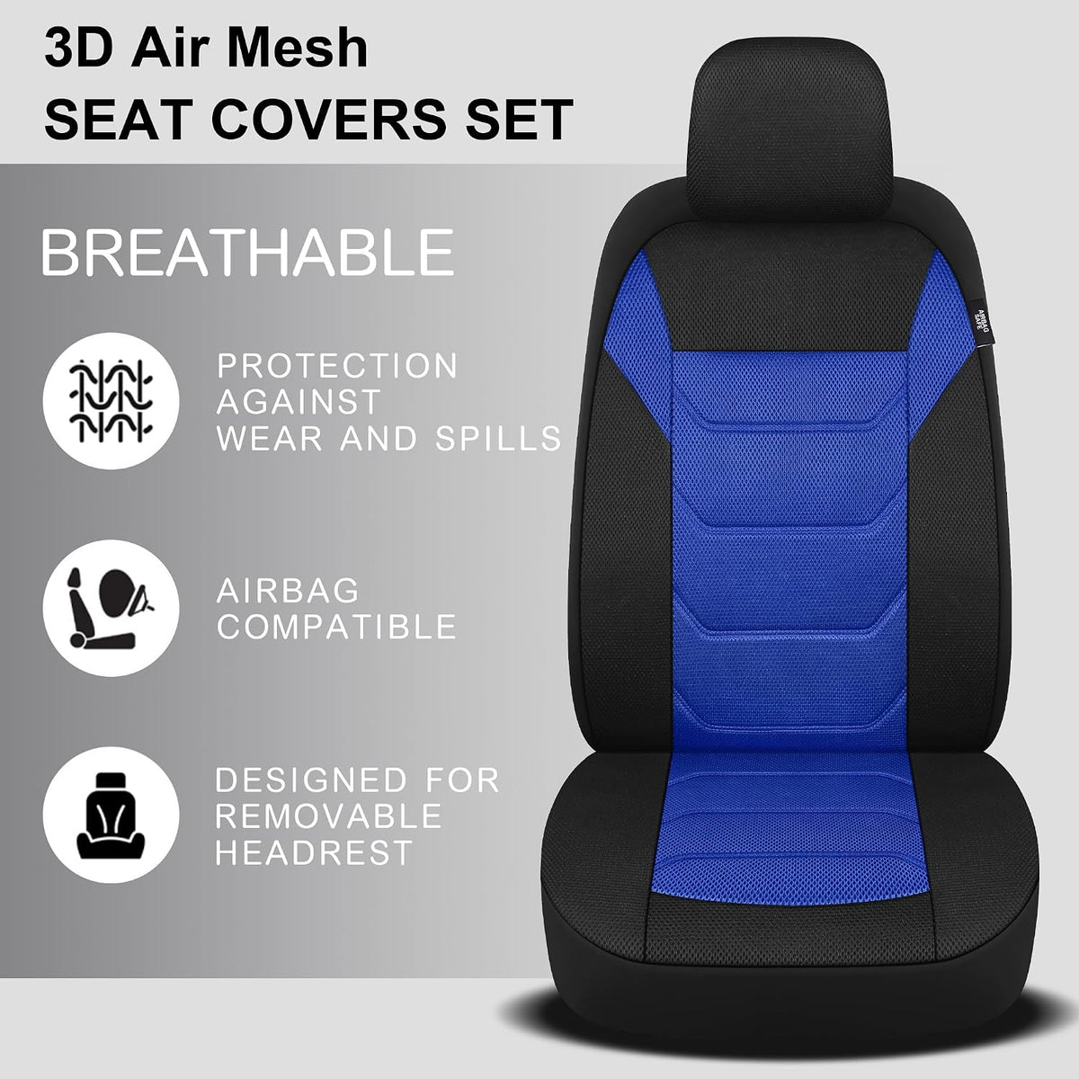 Pariiaotin 3D Air Mesh Car Seat Cover Full Set Washable and Breathable Premium Cloth Automotive Vehicle Seat Covers for Cars Interior, Universal Fit for Most Cars, Sedan, Truck, SUV(Black/Blue)