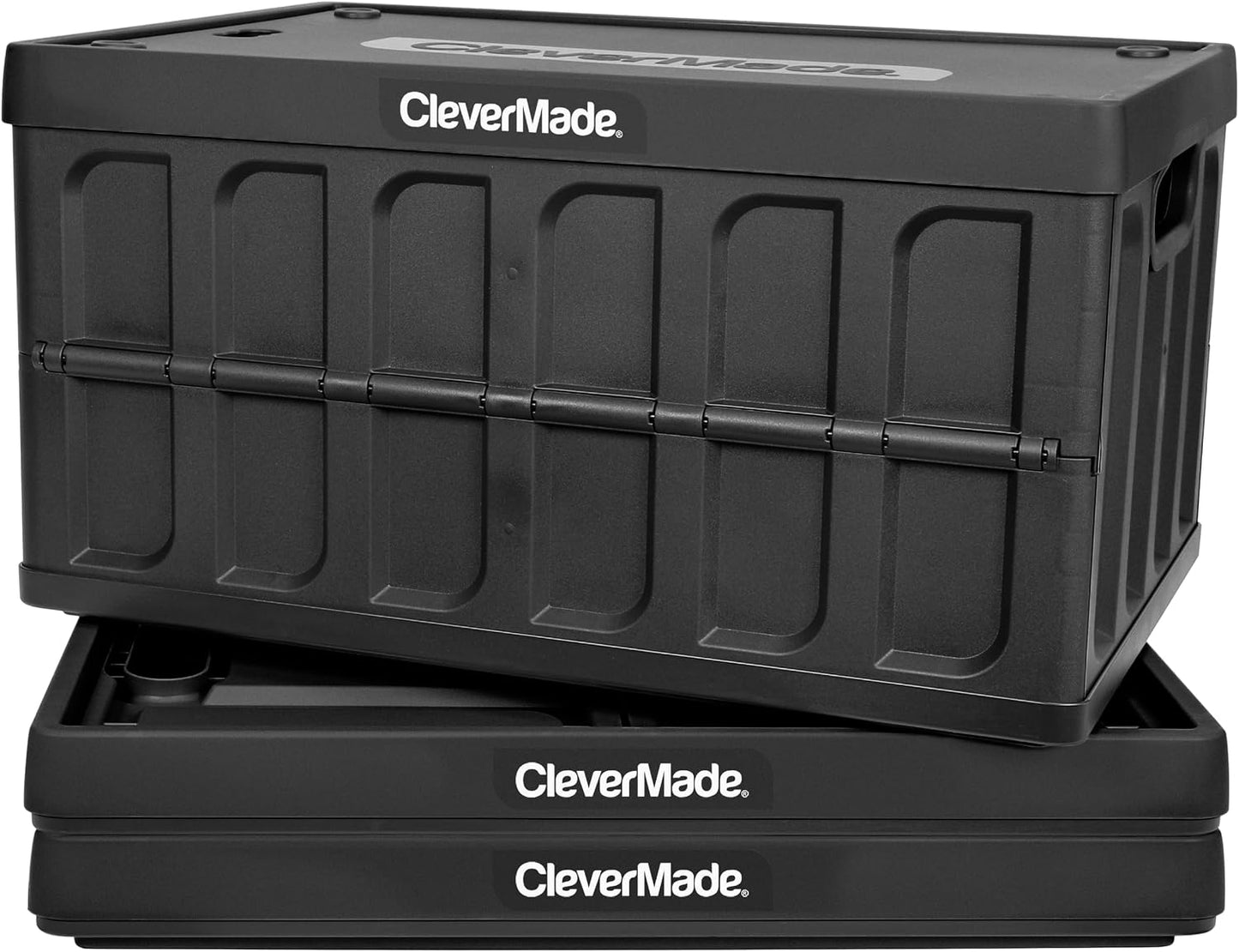 CleverMade Collapsible Storage Bins with Lids (46L, 3 Pack) – Stackable Foldable Plastic Storage Crates for Home, Closet & Trunk Organization - Obsidian