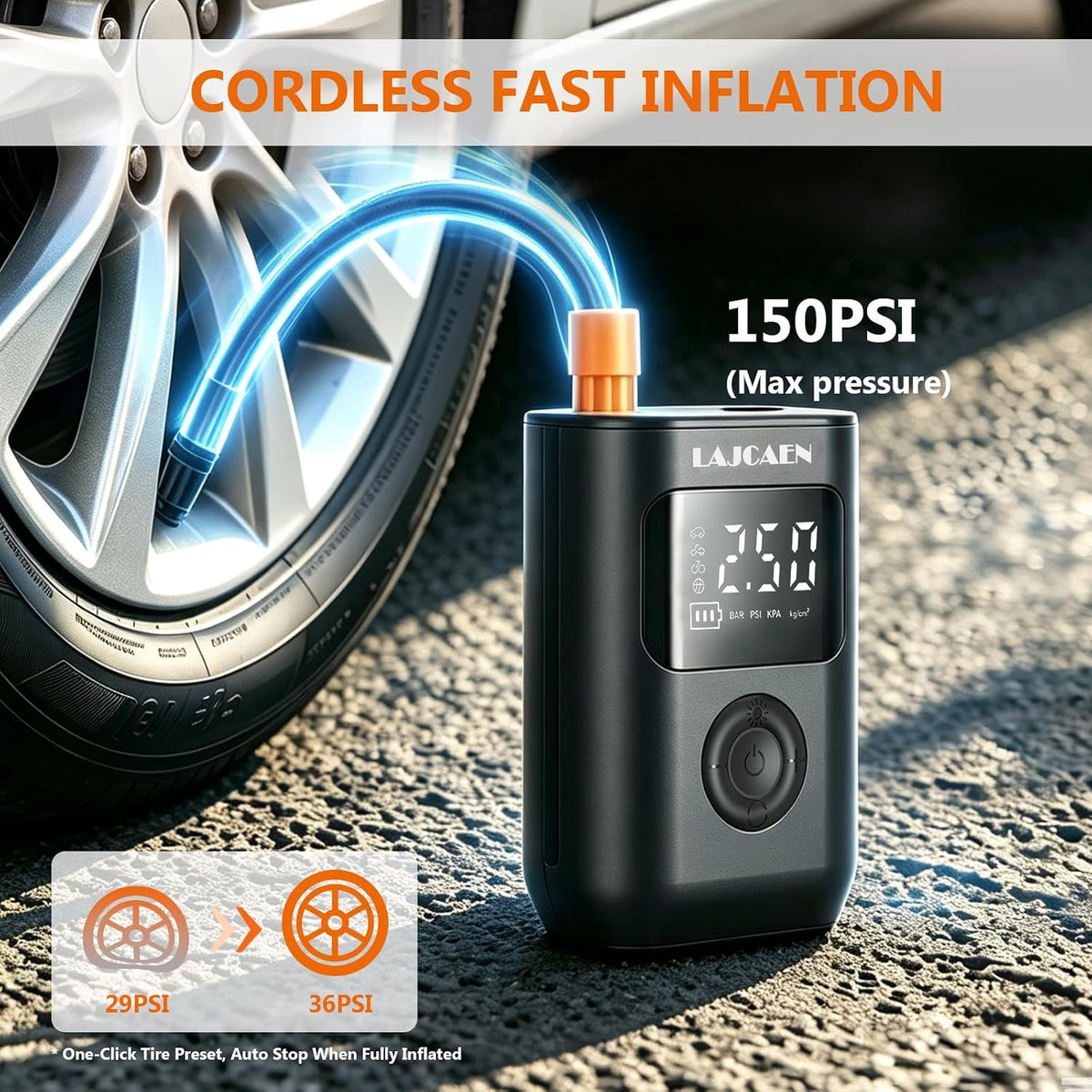 Tire Inflator Portable, 25L/min Fast Inflation & Digital Pressure Gauge
