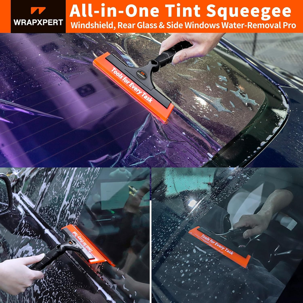 WRAPXPERT Window Tint Squeegee 8.3-Inch Silicone Squeegee for Car Windows, Window Tint Tool Kit for Windshield, Side Mirror, Shower Glass, and House Windows/Door Cleaning