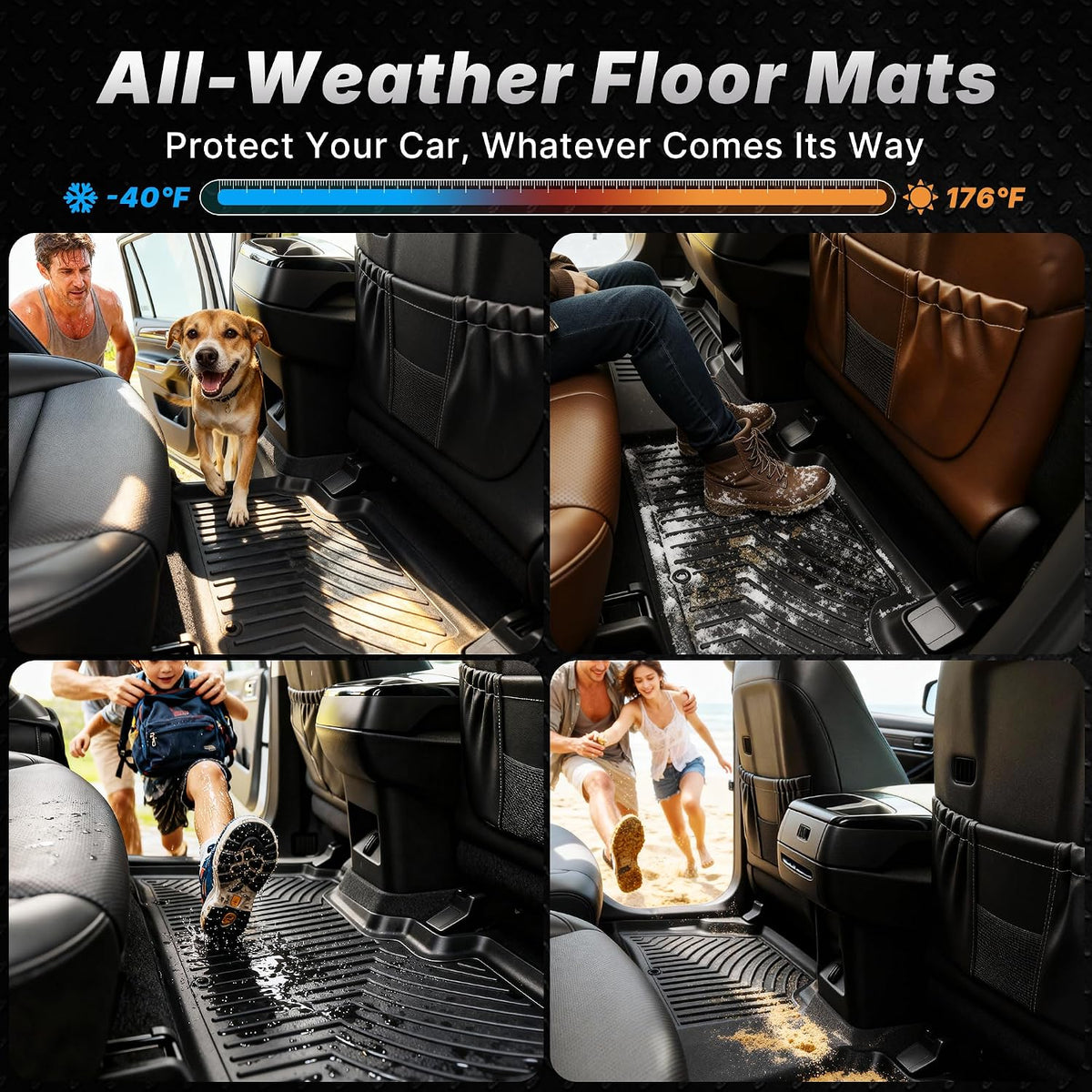 OEDRO Upgraded Floor Mats Fit for Dodge Ram 1500 Quad Cab 2002-2008, Dodge Ram 2500/3500 Quad Cab 2003-2009, All Weather TPE Floor Liners, Car Mats Tailored Fit Truck Accessories, 1st and 2nd Row
