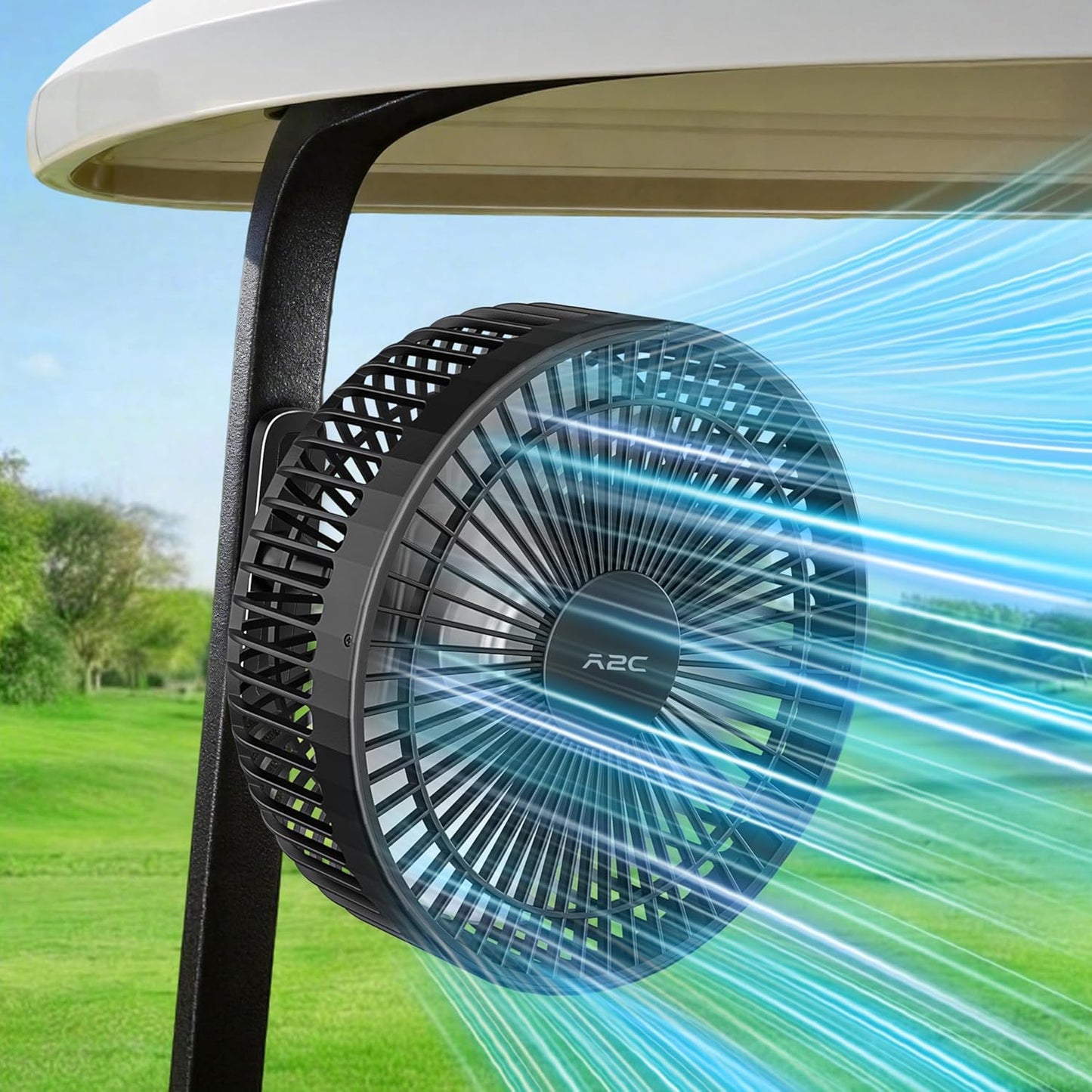A2C Magnetic Rechargeable Fan for Golf Cart 7.5-Inch, Up to 28Hrs, 10000 mAh Battery Powered Fan Portable 4 Speeds Fits EZGO, Club Car & Yamaha, Golf Cart & Cruise Accessories Essentials Gifts