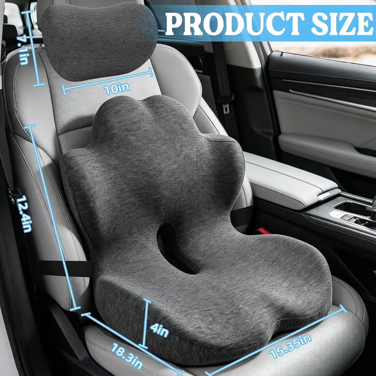 3-in-1 Memory Foam Seat Cushion & Headrest Pillow with Lumbar Support L-Shaped Ergonomic Driver Seat Cushions Design for Sciatica and Tailbone Pain Relief Comfort for Car,Truck,Chair