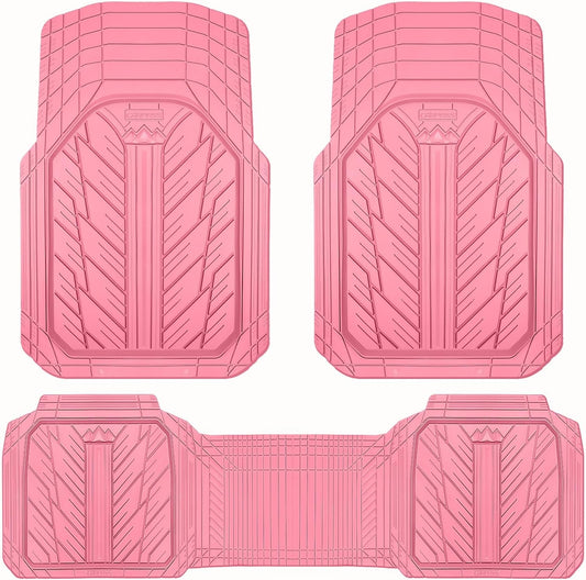 CAR PASS Heavy Rubber Car Floor Mats, Deep Waterproof Car Mats All Weather, Universal Trim-to Fit Automotive Floor Mats for Car SUV Truck Van, Durable Cute Floor Liners for Women Girly (All Pink)