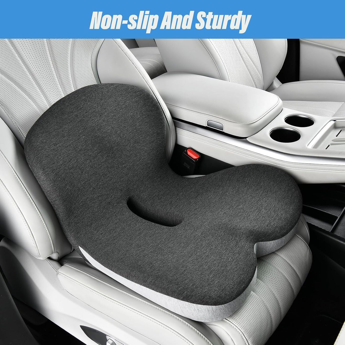 KAYI Memory Foam Seat Cushion with Lumbar Support Pillow One Piece, L-Shaped Ergonomic Design for Back Pain Relief, for Car, Truck and Office Chair (Black+Grey)