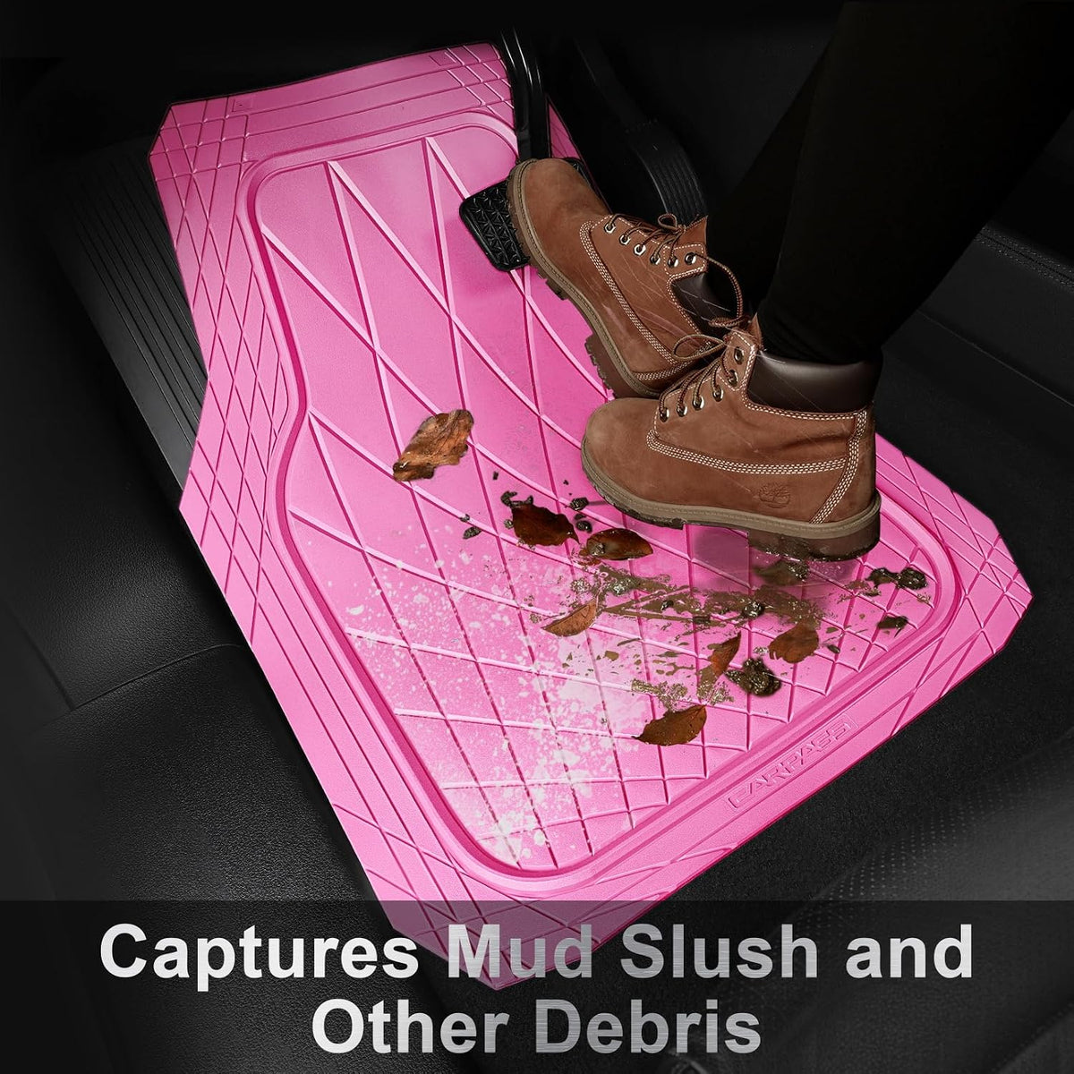 CAR PASS Heavy Duty Rubber Car Floor Mats, Deep Dish All Weather Car Mats Full Set, 3 Piece Waterproof Premium Anti-Slip Floor Mats Rugs Universal Trim to Fit for 95% Sedan SUV Van Truck, Pink