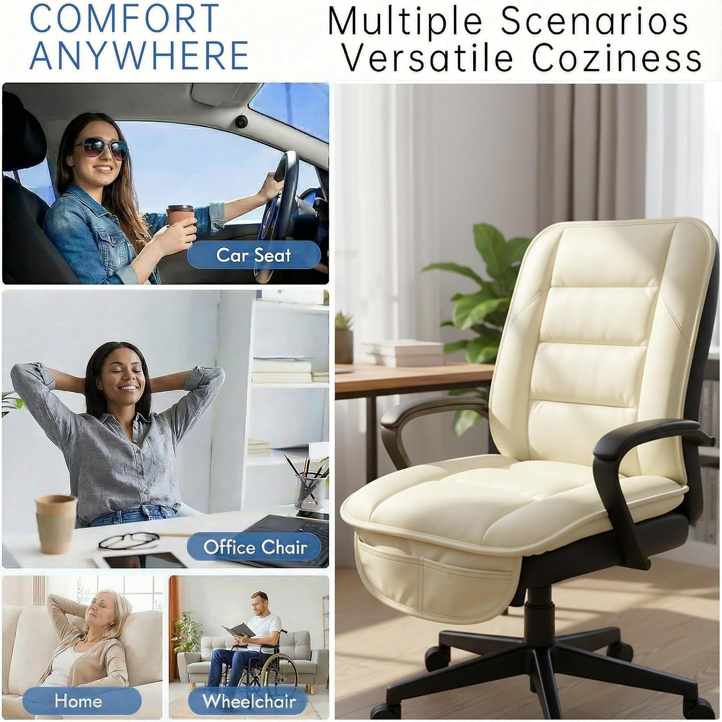 CORRIDOR Genuine Leather Seat Cushion for Car - Handmade - Relieve Hip, Pressure and Sciatica Pain - Ideal for Lower Back Pain - for Office Chair and Car Seat (Off White, Seat + Backrest)