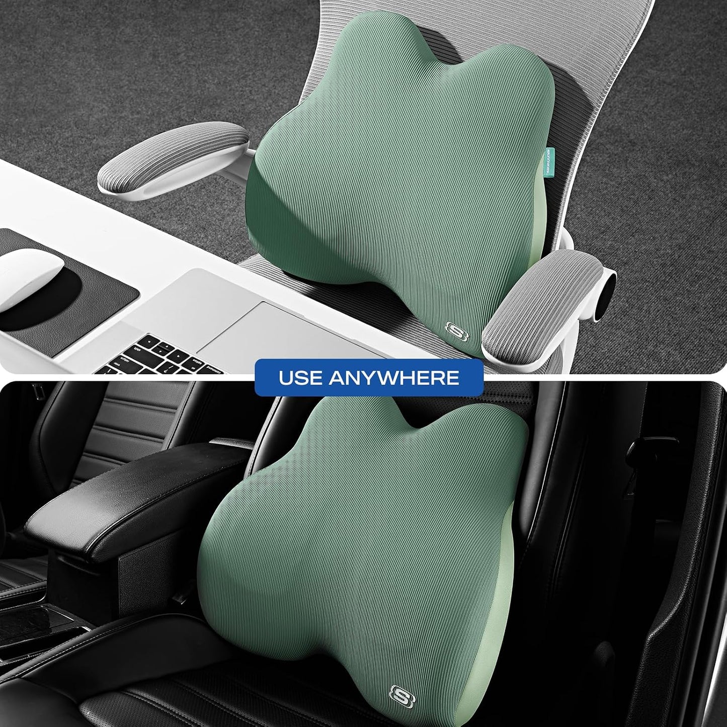 Skechers Women’s Lumbar Pillow, Memory Foam Lumbar Support Pillow for Office,Chair Lower Back Pain Relief Lumbar Pillow,Ergonomic Design Back Support Pillow for Office Chair,Car,Home,Travel,Green