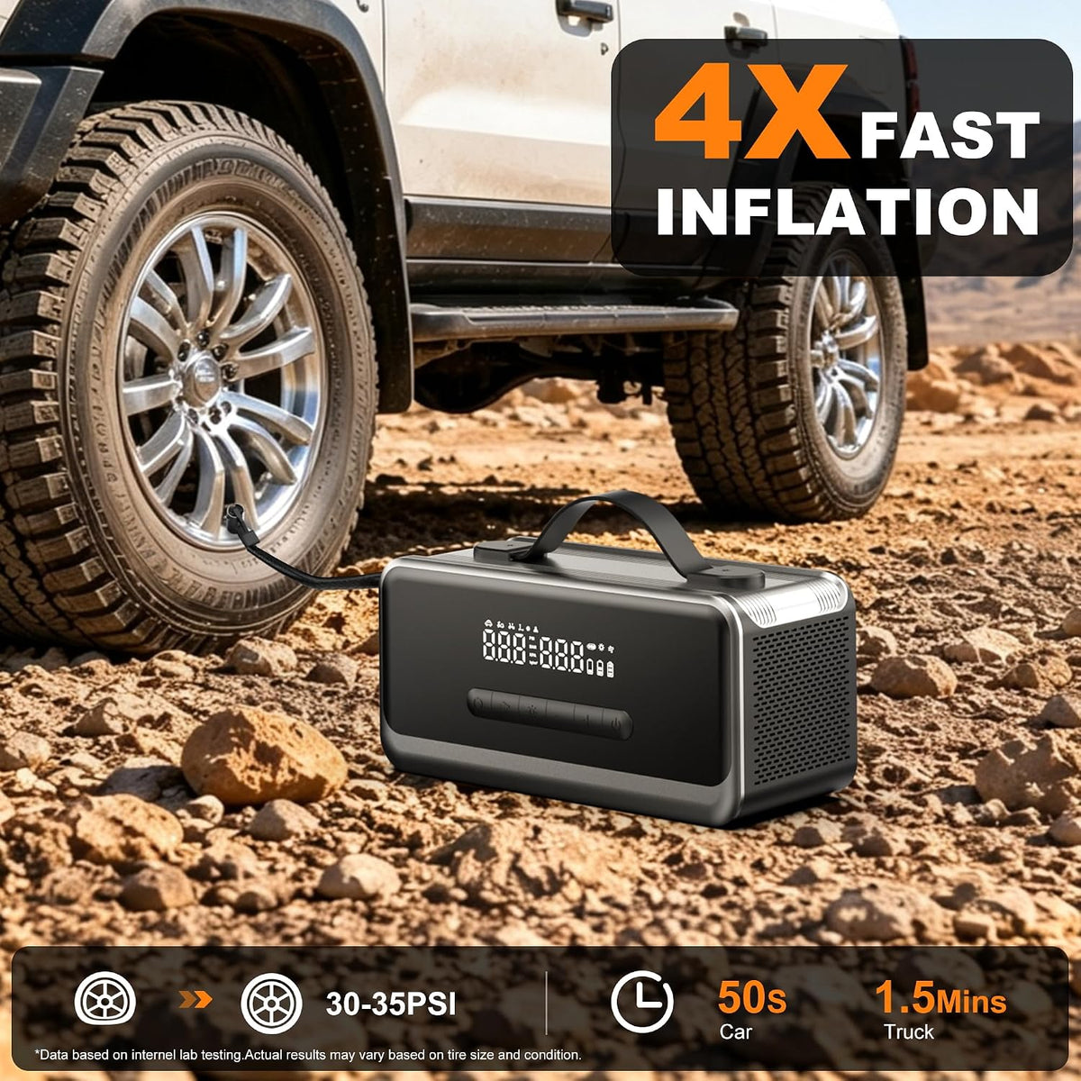Tire Inflator Portable Air Compressor with Jump Starter, Air Pump for Car