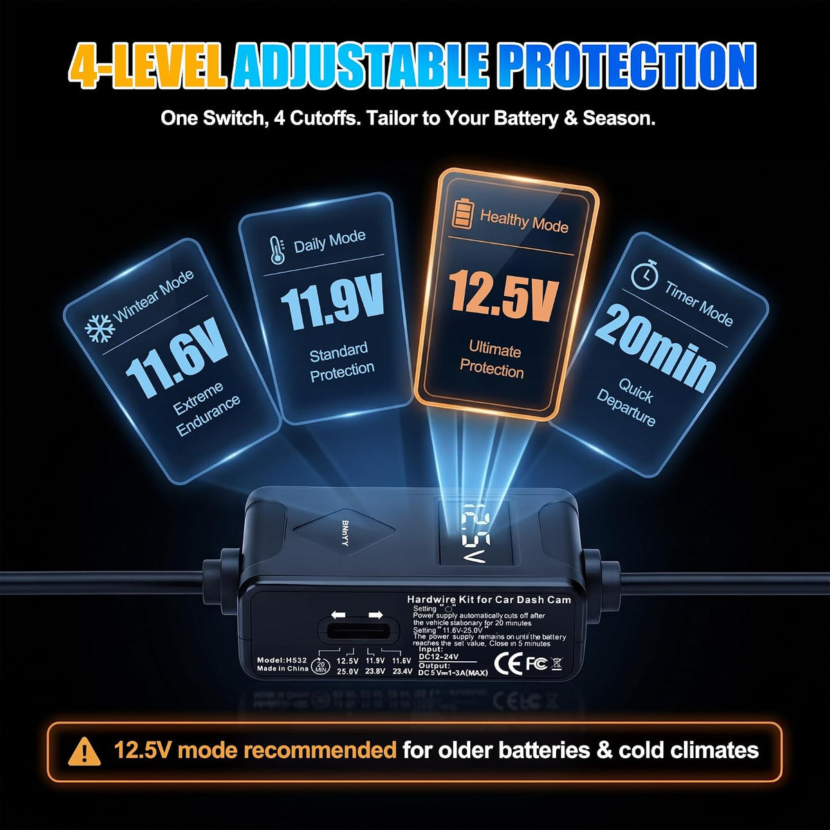 OBD Dash Cam Power Cable USB C,Parking Mode Kit with Low Voltage Protection