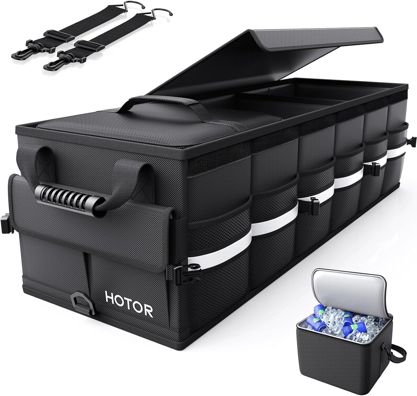 HOTOR Car Trunk Organizer - Trunk Organizer for SUV with Removable Cooler Bag, Foldable Cover, 3 Compartment Car Storage Essential Car Accessories for Truck, Van & Sedan, Blue, 33.1" x 12.6" x 11.0"