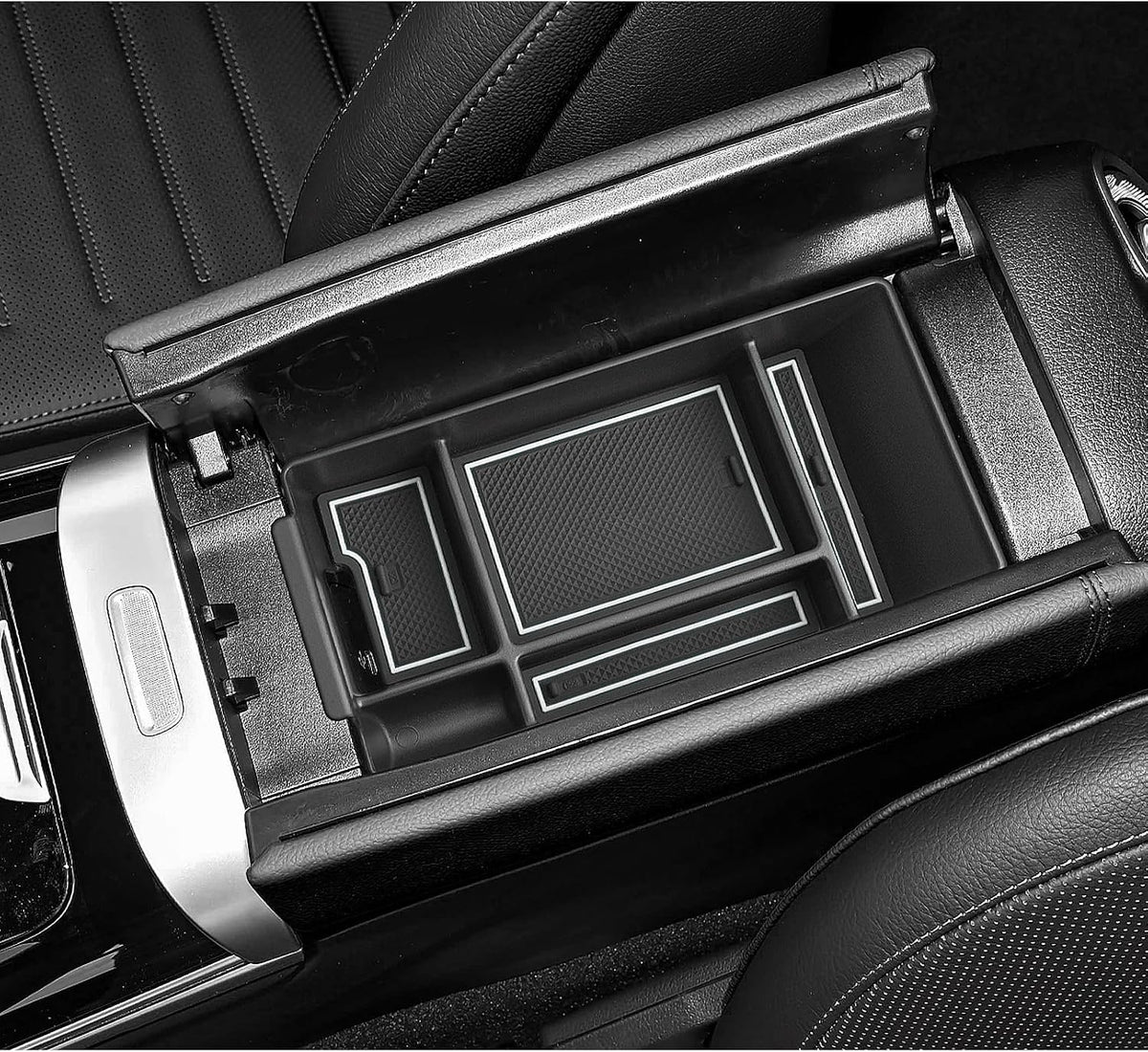 LUWU Center Console Organizer Compatible with 2022-2027 Benz C-Class C300/C300 4Matic/AMG C43/AMG C63 SE Performance W206 Accessories Armrest Console Storage Box Insert Tray ABS Material White