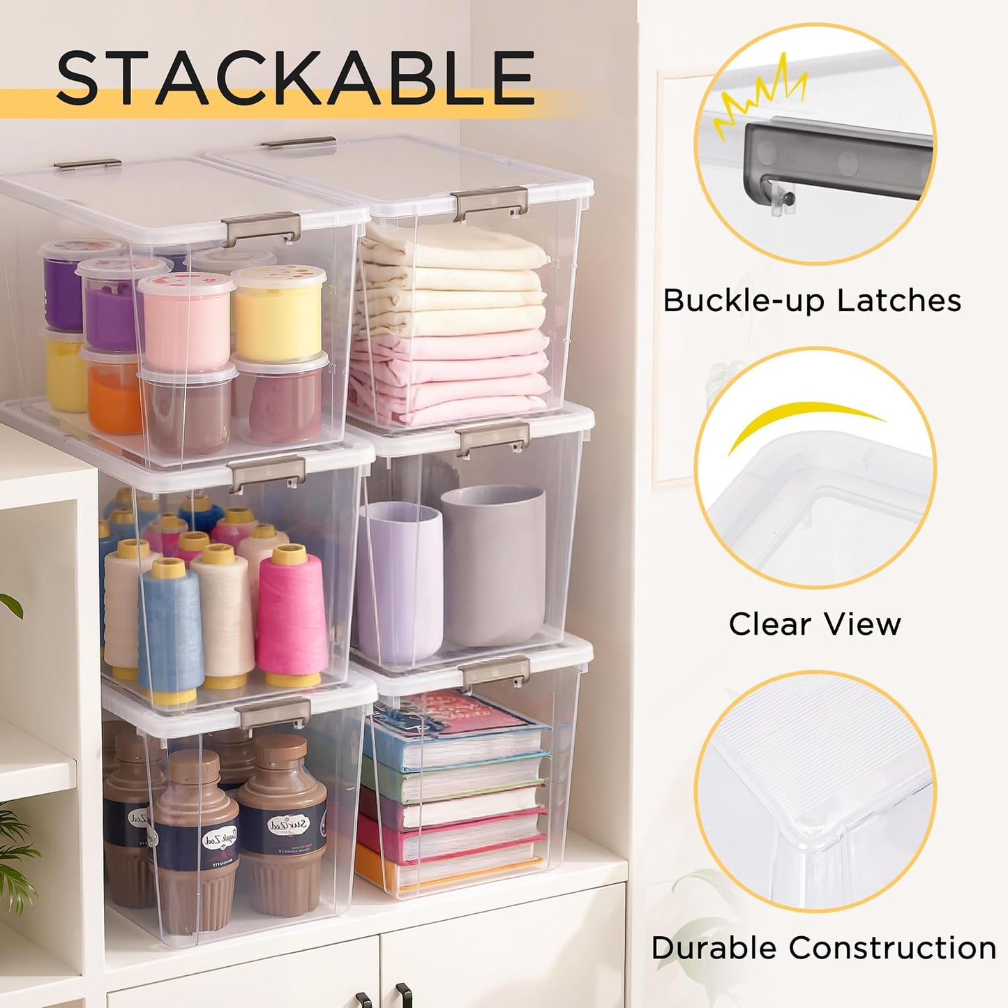 Citylife 6Packs 7.8Qt Plastic Storage Bins with Lids, Clear Organizer | Stackable totes Containers for Craft Supplies, Documents,Garage,Toys,Office and Classroom