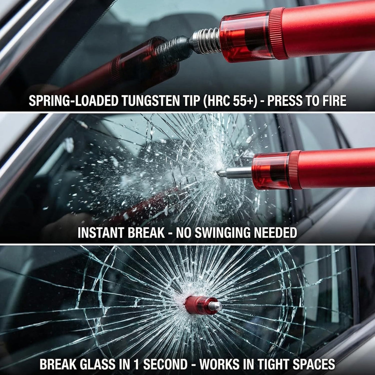 2 Pack Emergency Escape Tool, 2-in-1 Seatbelt Cutter & Window Breaker Hammer with Base, Glass Test Sheet & Whistles - Aluminum Alloy+ABS+Steel for Car, Truck, Bus, Vehicle Emergency Kit