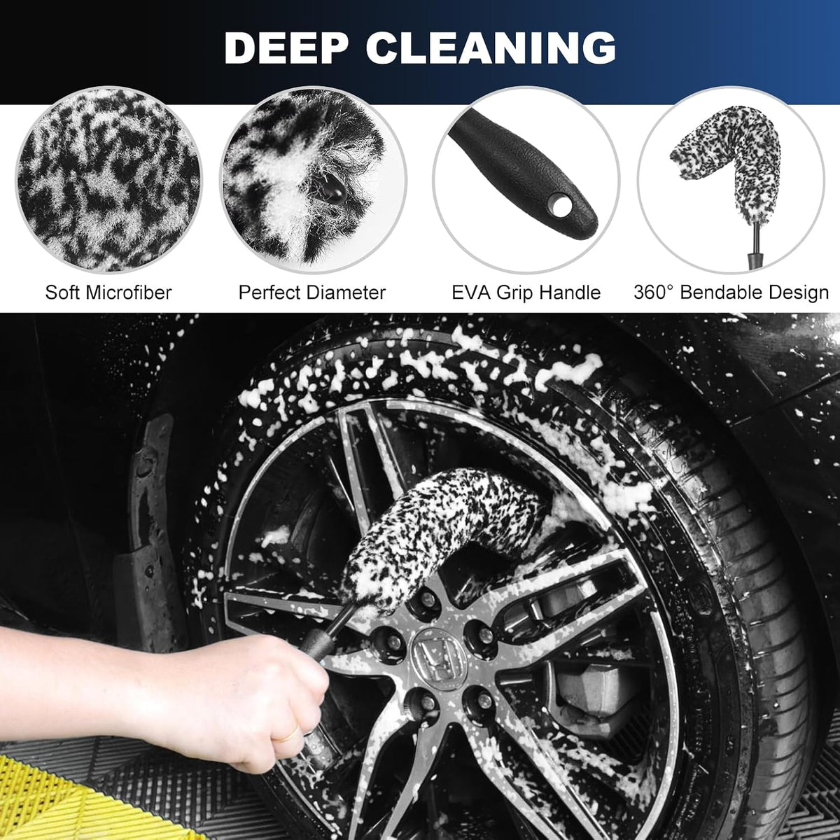 Car Wheel & Tire Brush Set, Wheel Cleaner Brush, Soft & Stiff Bristle Cleaning Brush, Wheel Brushes for Cleaning Wheels, Rim Brush for Car Body Exterior Surface, Carpet, Truck, SUV, RV, Motorcycle