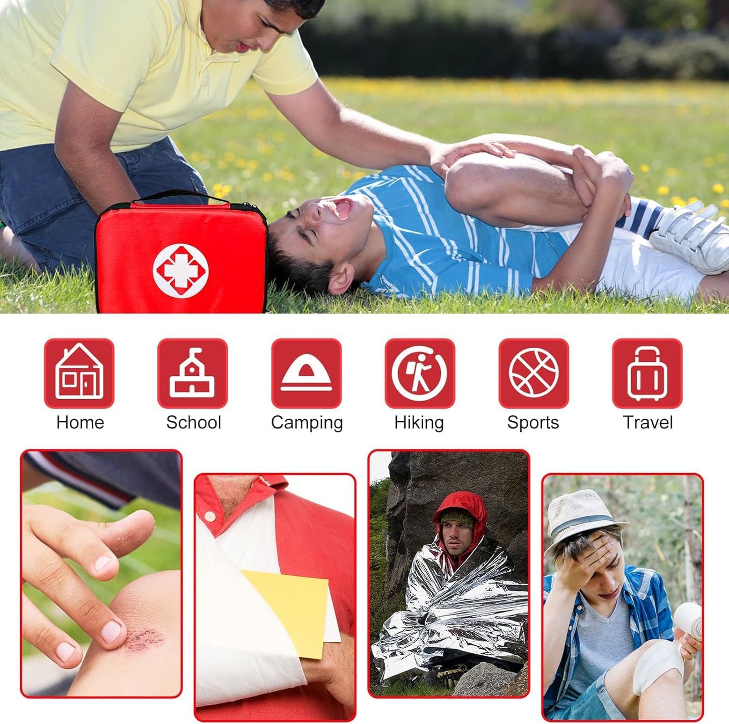 Travel-First Aid-Kit Car-Home 300PCS Survival-Kit Outdoor-Adventure - Small Portable Red Emergency Essential Sets Office Hiking Camping Business Public Must Have First Aid Gear Equipment 1st Aid