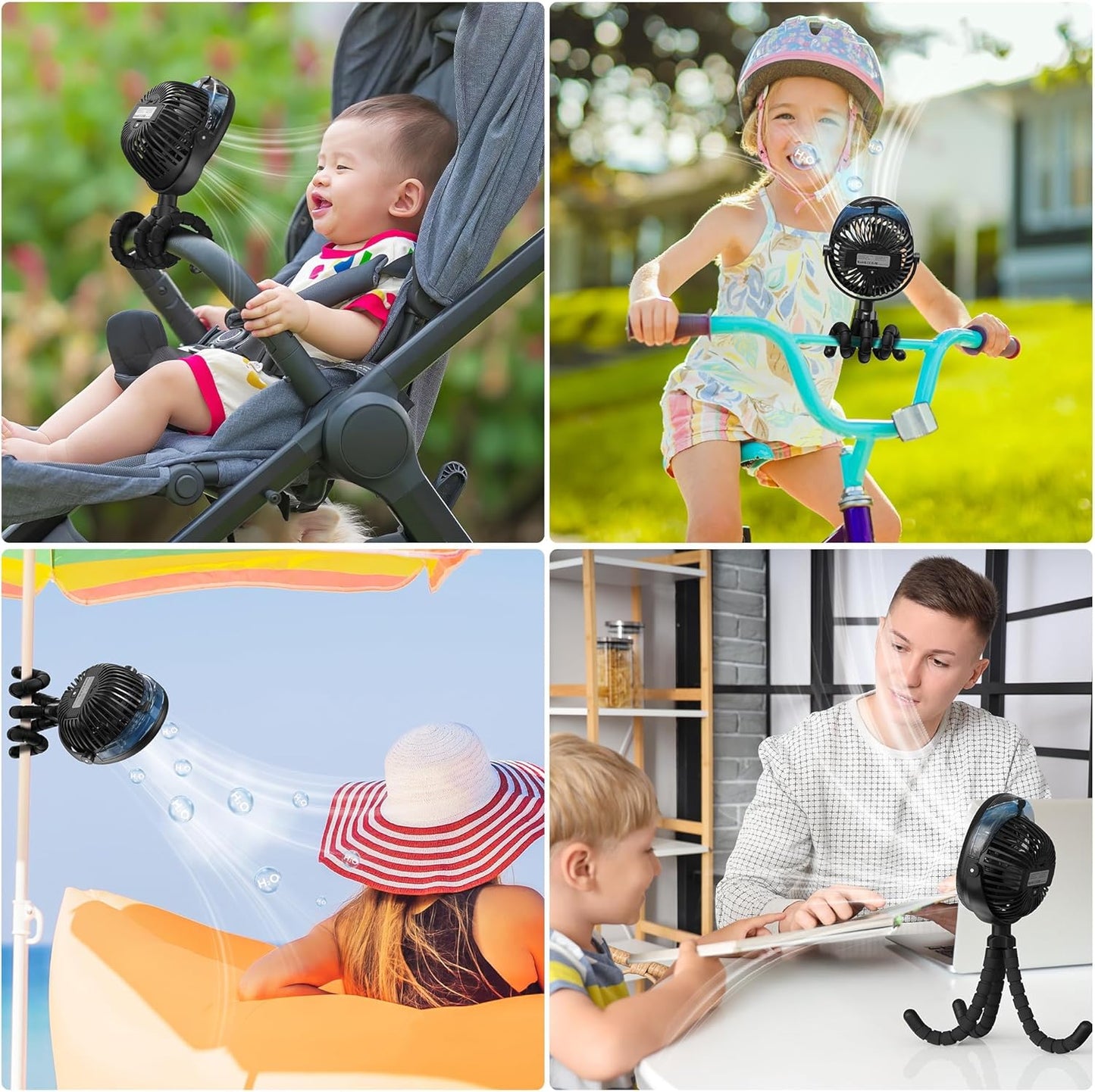 2026 Upgraded Misting Baby Stroller Fan Rechargeable, Flexible Tripod Clip for Car Seat Crib, Baby Shower Gifts & Baby Registry Search, Newborn Essentials for Beach Travel, Disney Summer Essentials