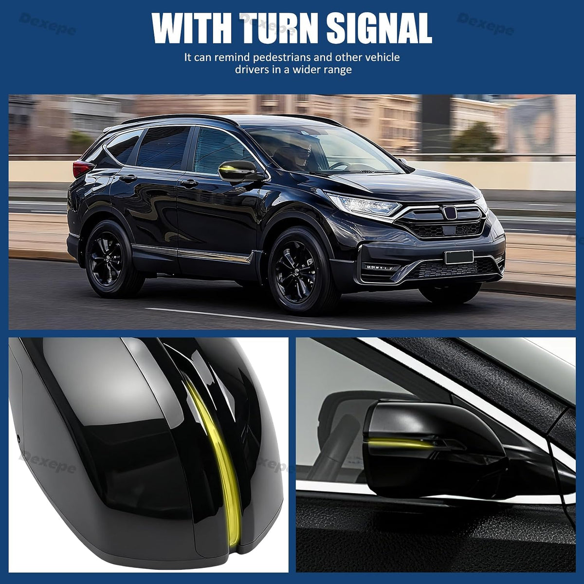 Driver Side Mirror Assembly Compatible with Honda CRV 2017-2022 With Heated, Blind Spot Monitor, Turn Signal, Power Adjustable Glass Black Replace 76258TLAA32 HO1320318 (9 Pin Left)