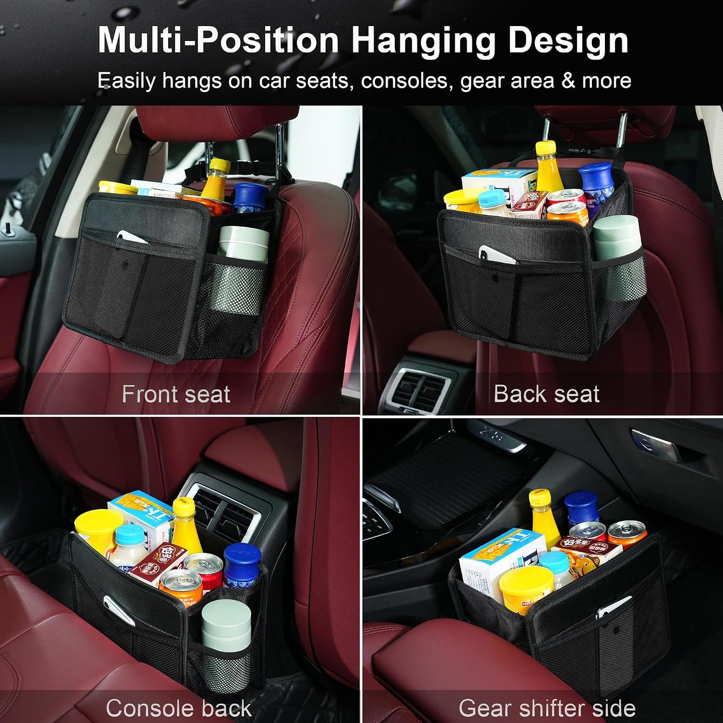 Car Seat Back Organizer Hanging Bag [2025 UPDATED] Foldable Backseat Storage Caddy with 5 Compartments & Adjustable Straps, Fits for Front/Back Headrest, Ultra-Durable - Black