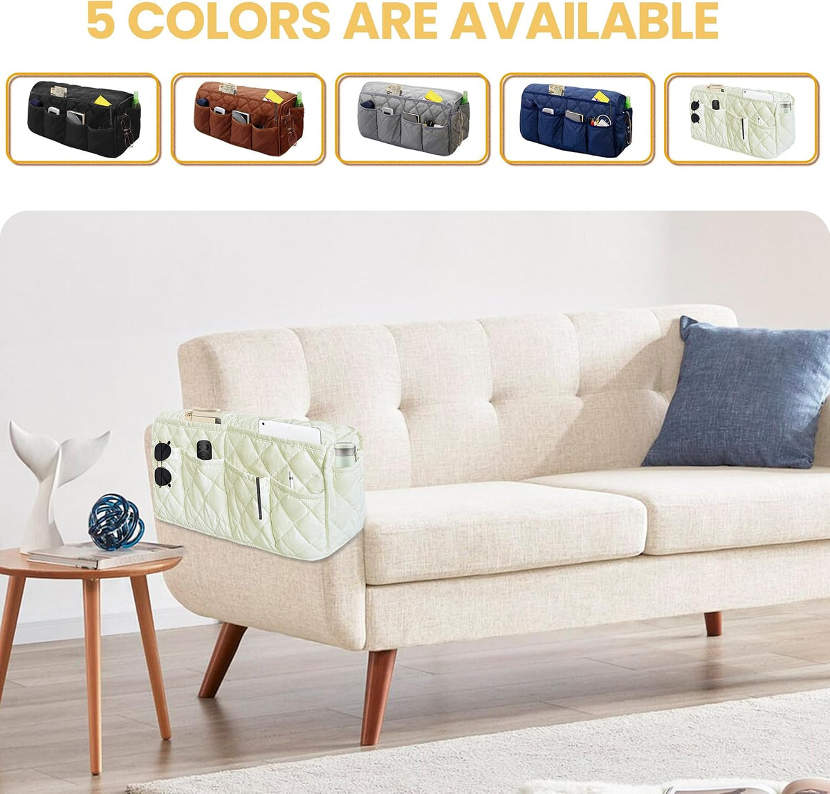 MEHIDFY Armchair Caddy, Waterproof Sofa Armrest Organizer, Non Slip Recliner Organizer, Remote Holder for Recline, Recliner Caddy with 14 Pockets Storage for TV Remote, Phone, Magazine (White)