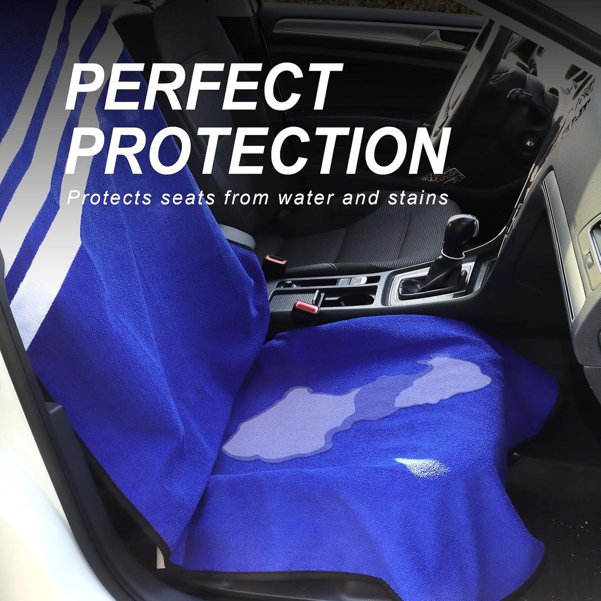Sweat Towel Car Seat Cover Protector Front Seats for Gym Workout, Running, Swimming, Beach and Hiking, Waterproof Universal Seat Cover for Car, Trucks, Van & SUV (1, Blue White Stripe, Front)