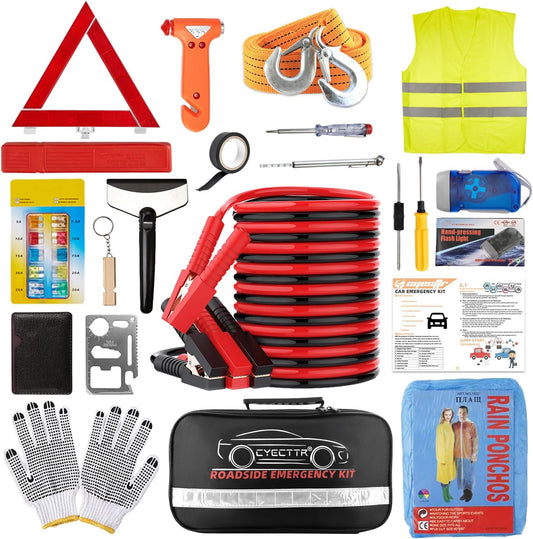 Roadside Emergency Car Kit for Auto,Vehicle Safety Assistance Kit with Jumper Cables