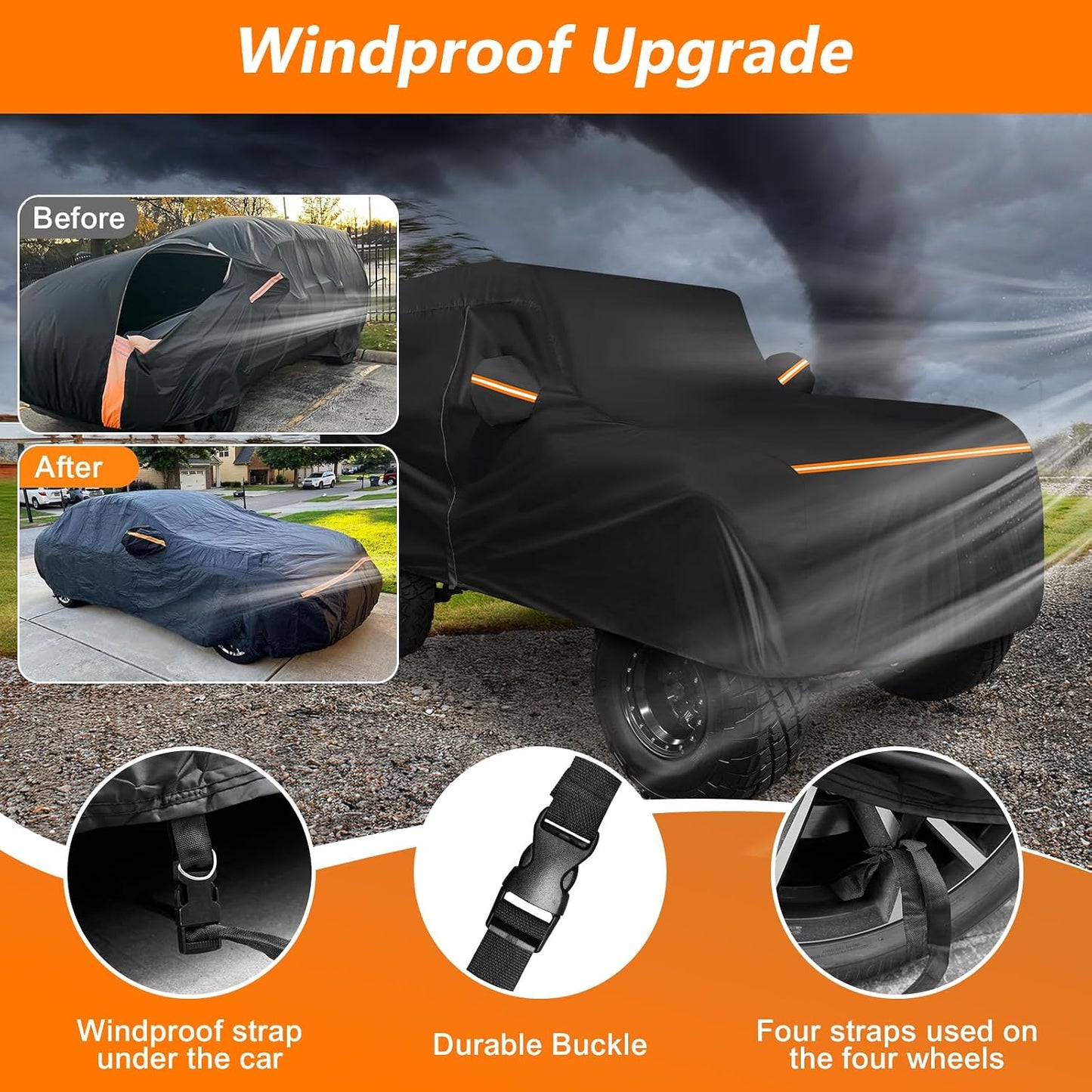 Car Cover for Jeep CJ7 1976-1986, Waterproof 420D Oxford Cloth and Cotton Cover Outdoor Full Car Covers with Zipper Windproof Heavy Duty All Weather Protection