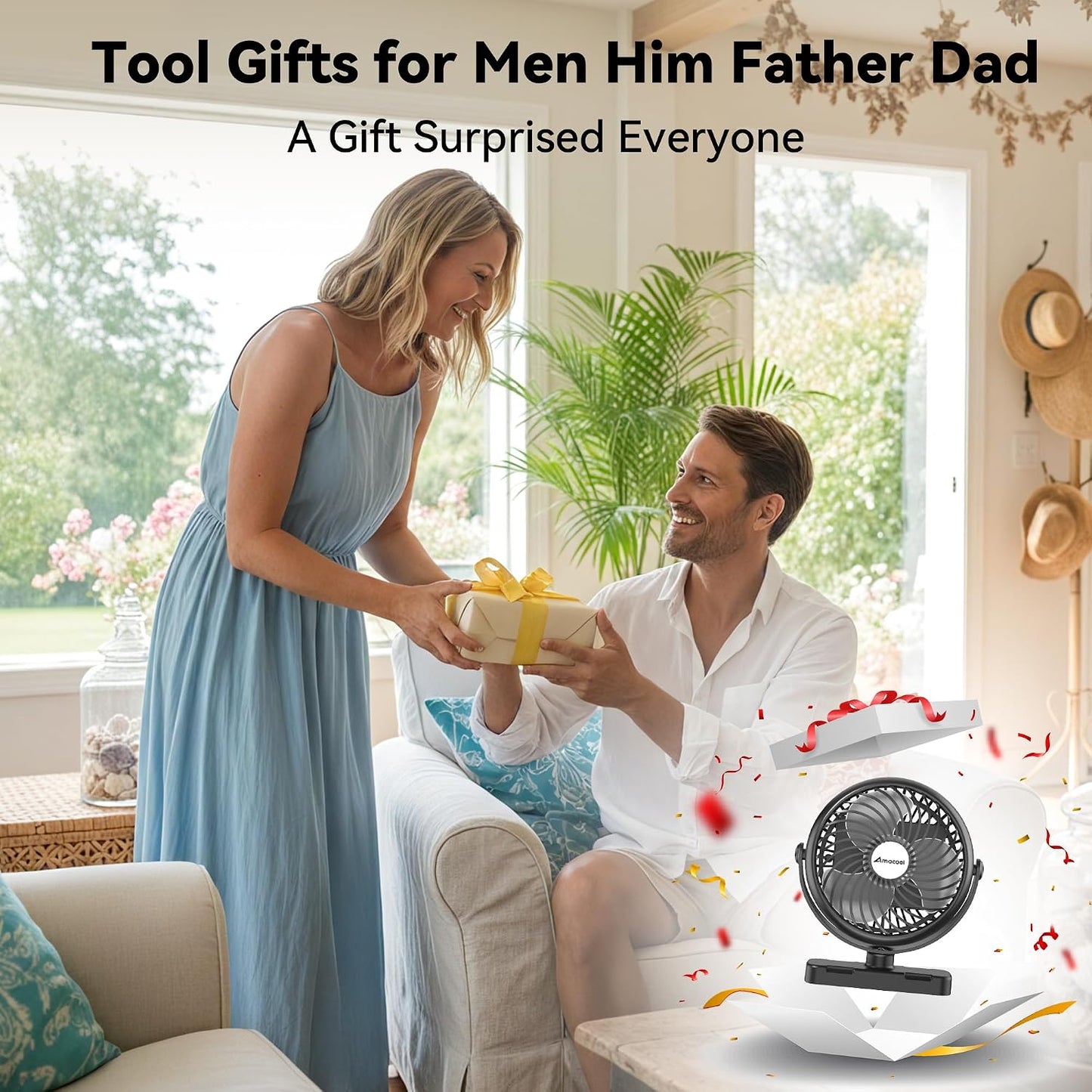 AMACOOL Golf Cart Cruise Fan for Travel, Magnetic Fan Fits EZGO Club Car Yamaha, Birthday Gifts for Golfer Men Dad Father, 5000mAh Battery Rechargeable, Golf Cart Cruise Essential Accessories-2PCS