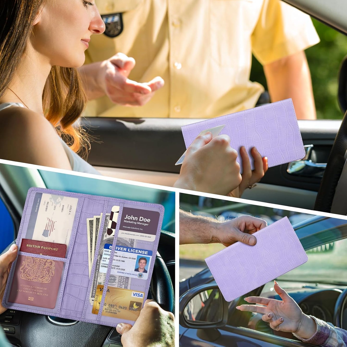 Car Registration and Insurance Holder, Purple Vehicle Glove Box Car Organizer with Magnetic Closure for Documents, Cards, License Car Organization, 1 Pack