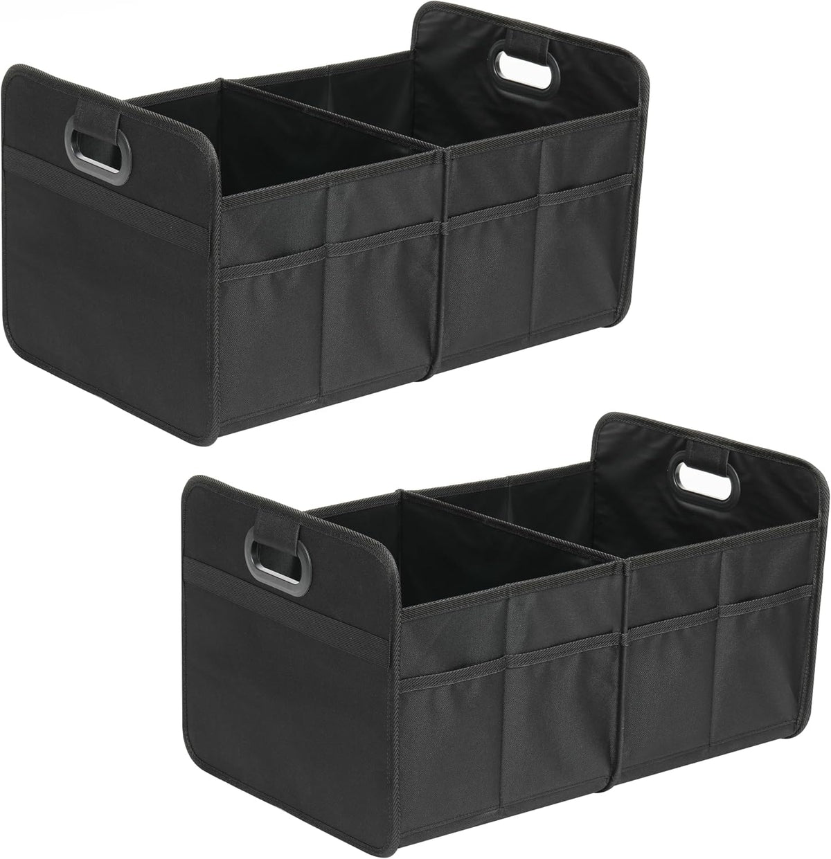 YSSOA Trunk Organizer for Car/SUV/Truck, Collapsible 2 Compartment Automotive Storage Box, 600D Waterproof Oxford Polyester 50L Travel Accessories, Anti-slip & Leak-proof, Black, 2 Pack