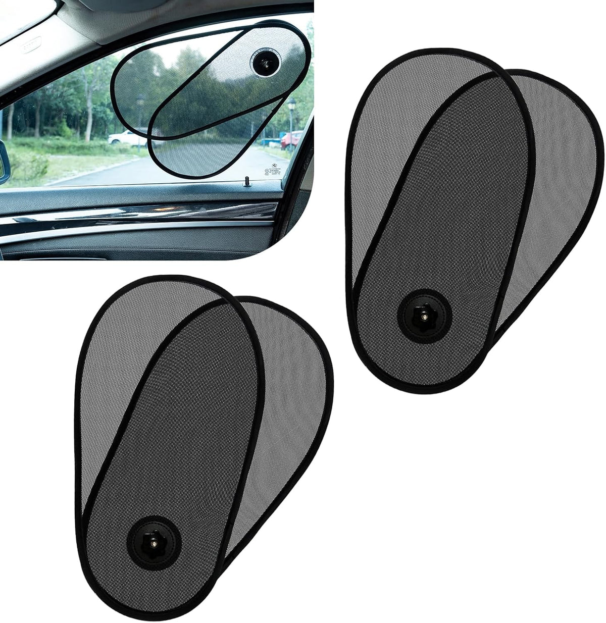 2PCS Car Shades for Side Windows, Adjustable & Rotatable Side Window Sun Shade, Baby Safe Car Windshield Sun Visor, Sun Blocker, Heat & Glare Protection, Universal Fit for Most Cars (Black)