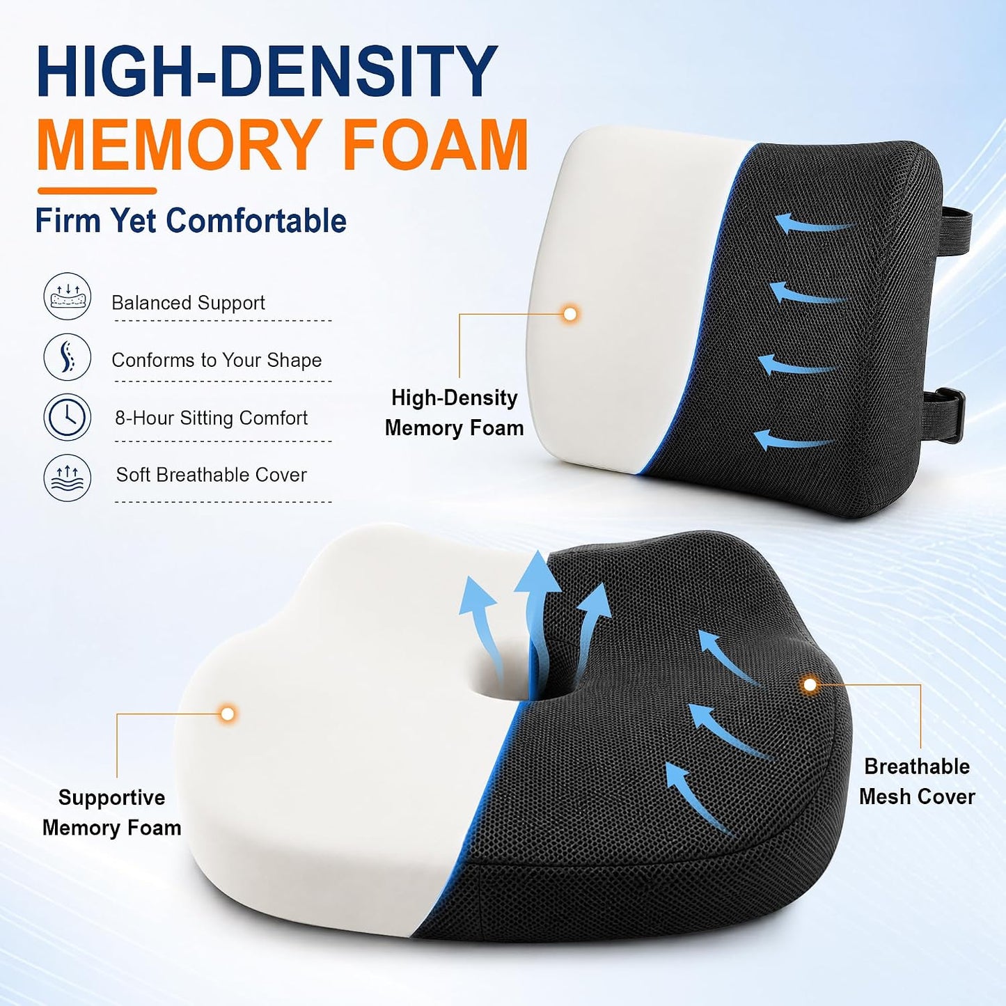 Allaboutsla Car Seat Cushion and Lumbar Back Support Pillow Set for Driving | Memory Foam Car Seat Cushions, Back Support for Car, Car Cushion for Height, Pressure Relief for Trucks, Office Chairs, Black