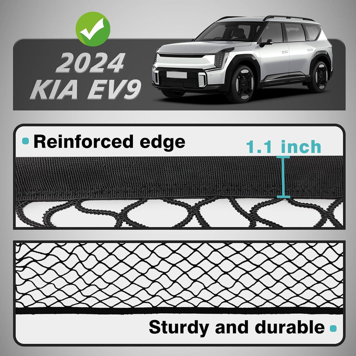 BestEvMod Trunk Cargo Envelope Style Mesh Net for 2024 2025 2026 Kia EV9