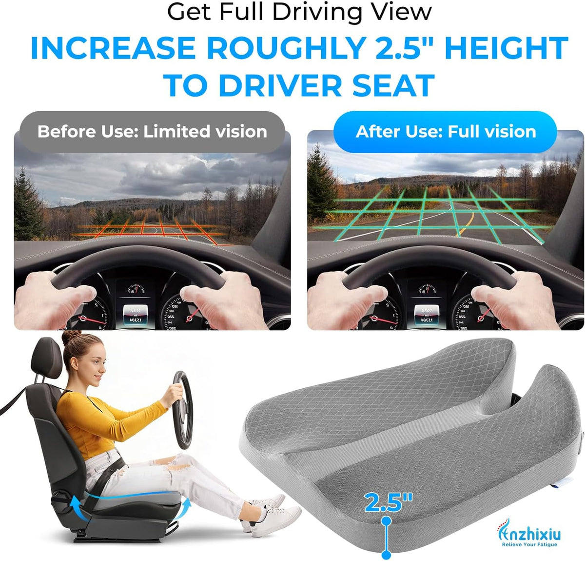 anzhixiu Elevated Car Seat Cushion for Improved View- Gray