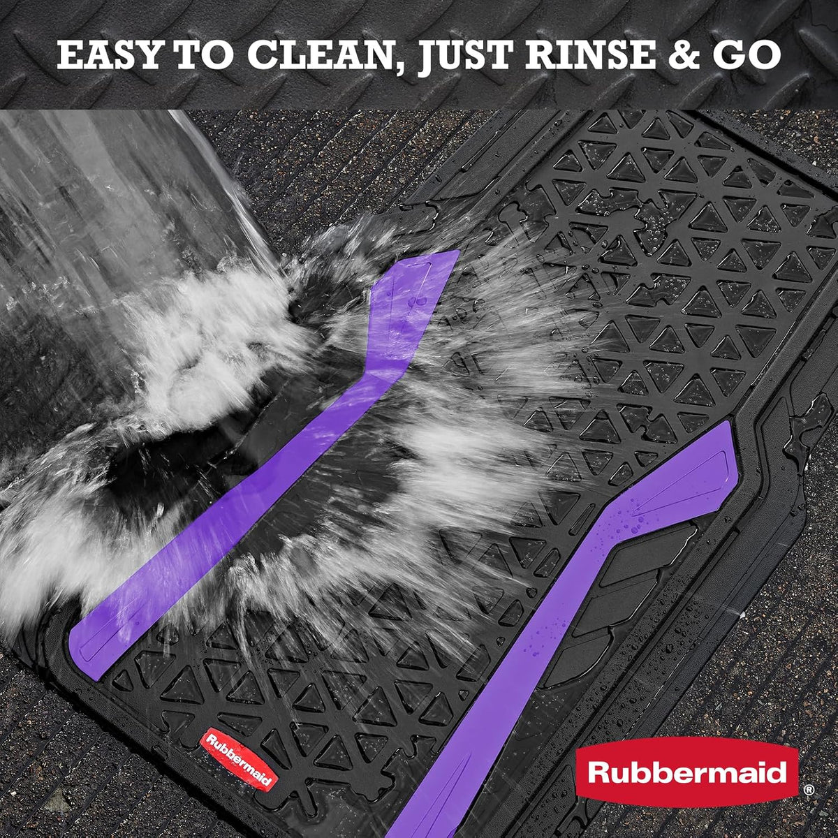 Rubbermaid Car Floor Mats Full Set,Premium Heavy Duty All-Weather Car Mats– Rugged Rubber with Brushed Aluminum Inserts, Universal Trim-to-Fit, Anti-Slip Backing for Cars, SUVs, Trucks & Vans - Purple