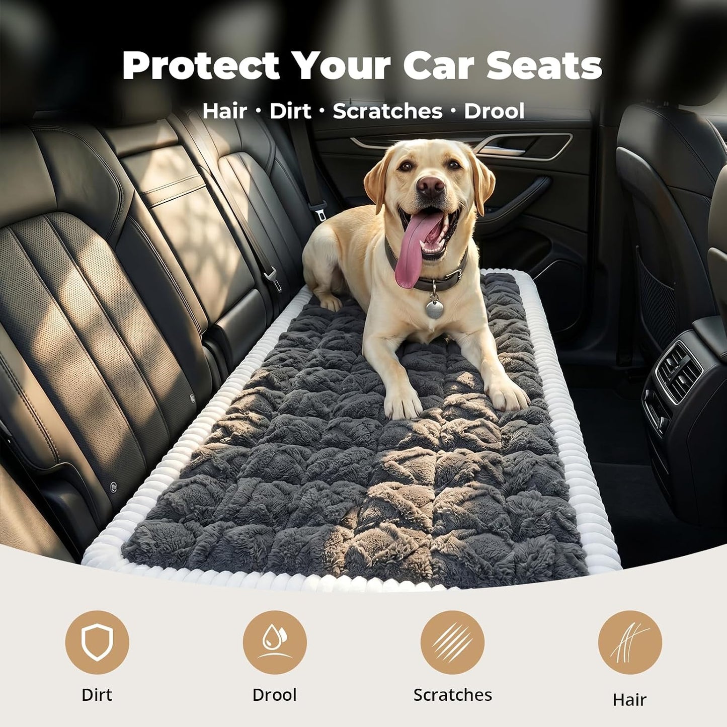 Avont Dog Bed for Car Back Seat, 2026 New Backseat Pet Bed Mat | 52.3"x23.6" Back Seat Pet Cover for Dogs Machine Washable Non-Slip Thick Plush Travel Mat for SUVs Trucks Camping - Dark Grey